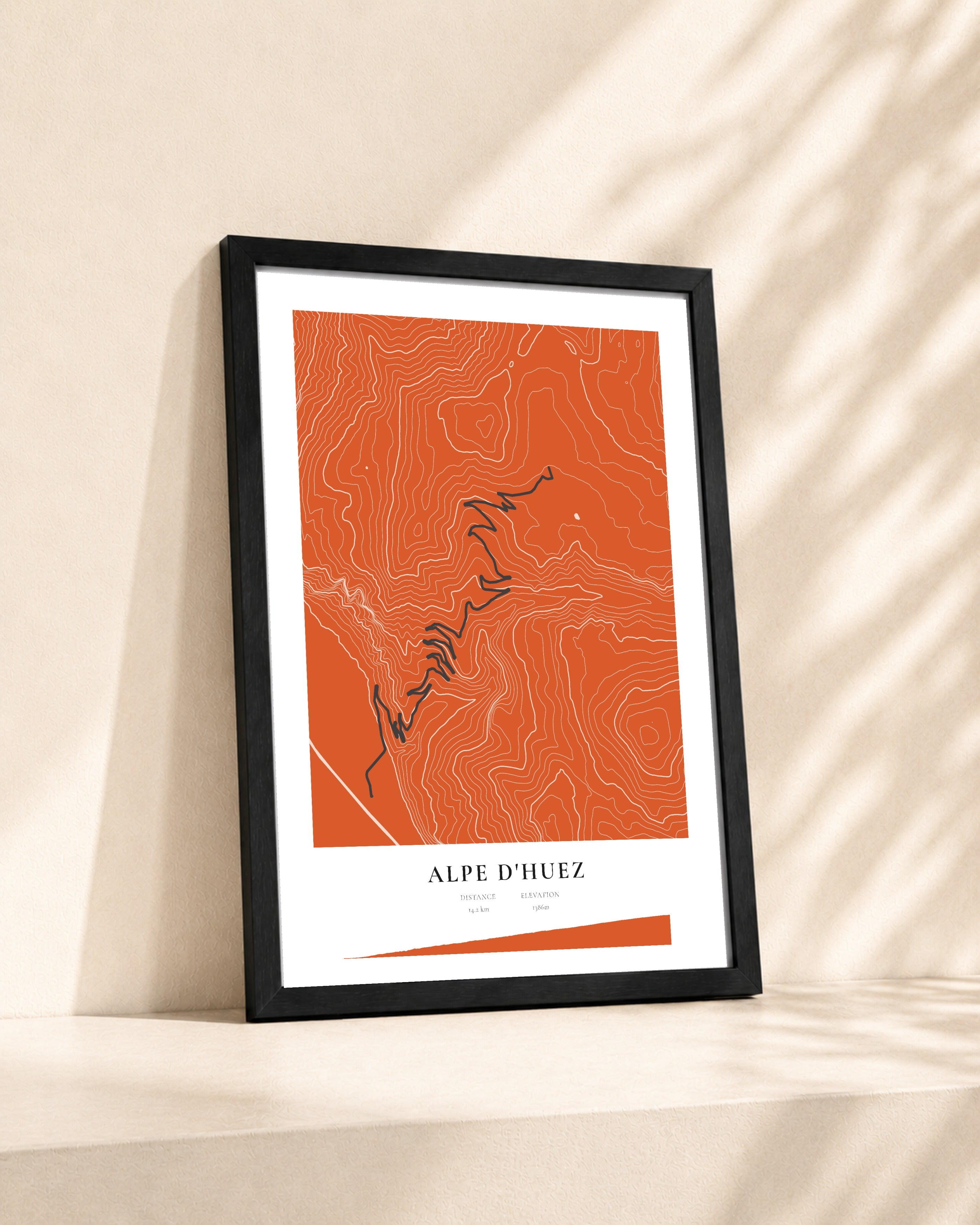 Alpe d'Huez 2D Contour Print – framed contour map print, lifestyle scene