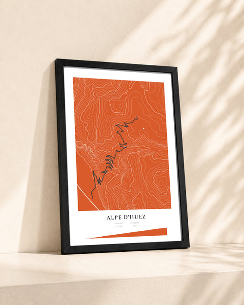 Alpe d'Huez 2D Contour Print – framed contour map print, lifestyle scene