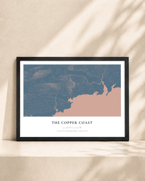 Copper Coast, Waterford 2D Contour Print – framed contour map print, black frame
