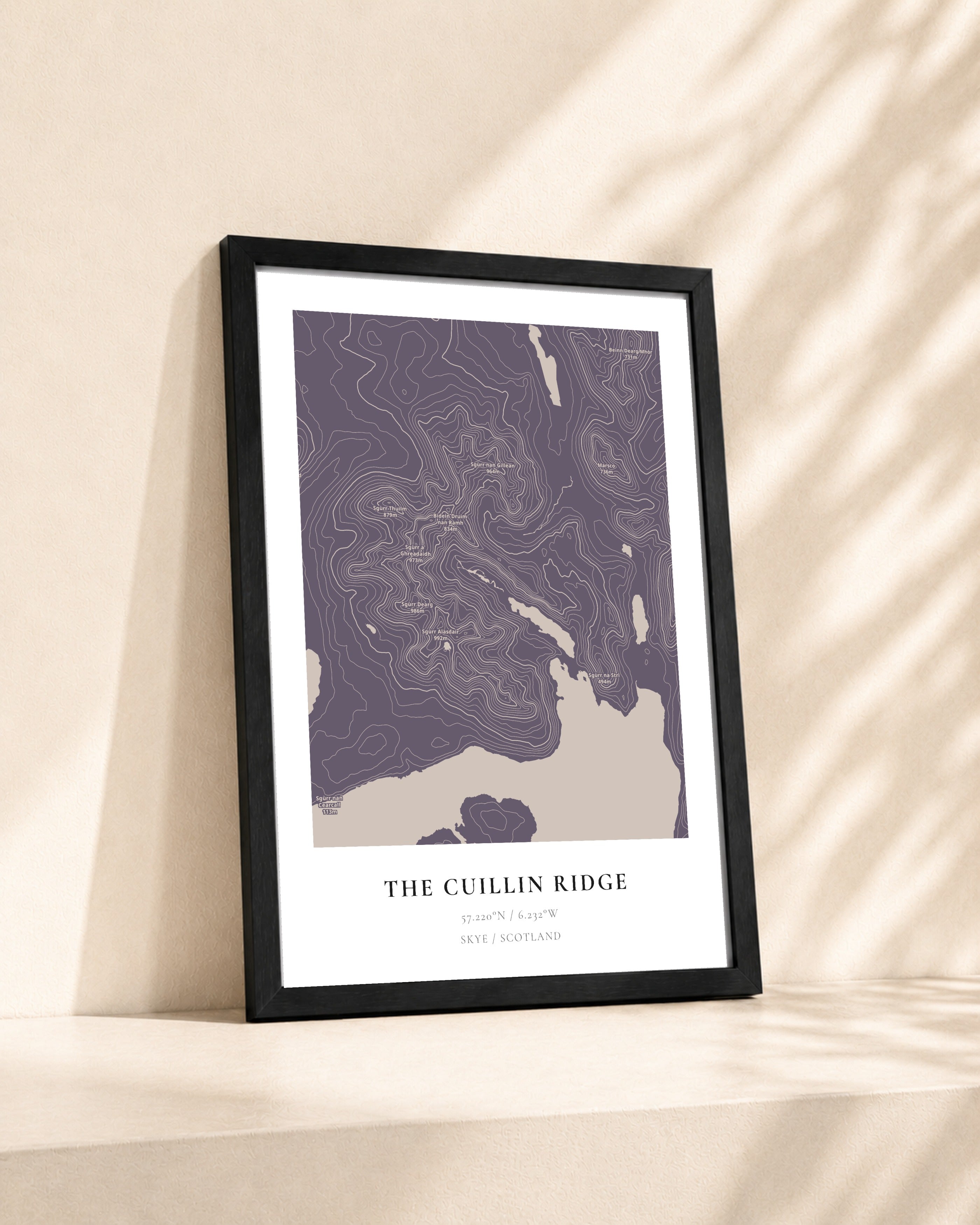 The Cuillin Ridge 2D Contour Print – framed contour map print, lifestyle scene