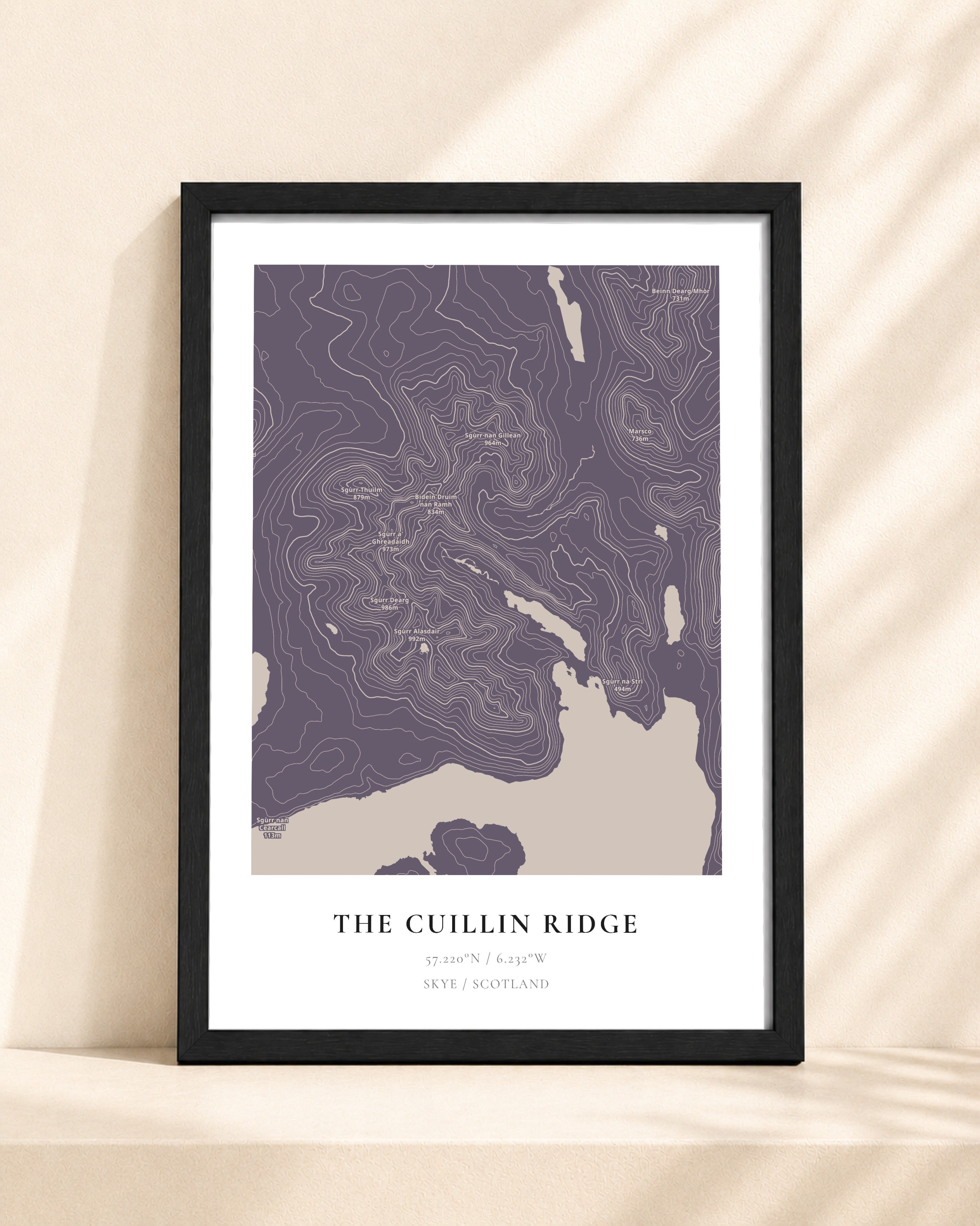 The Cuillin Ridge 2D Contour Print – framed contour map print, black frame