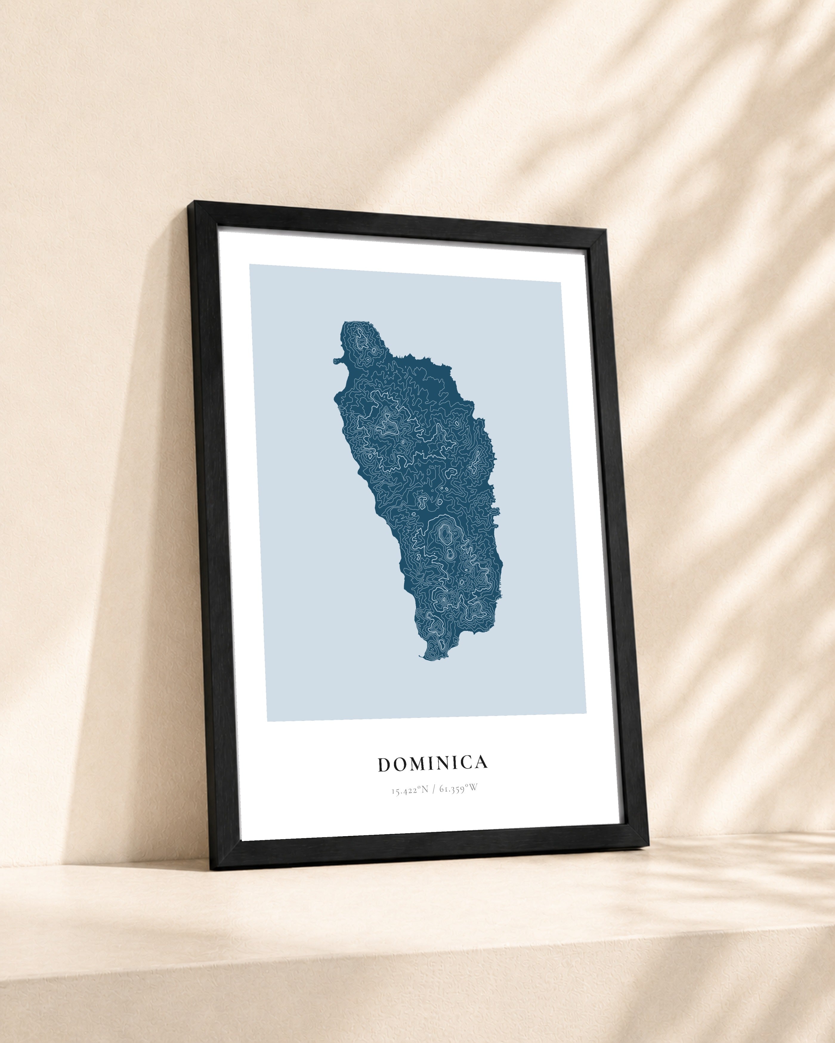 Dominica 2D Contour Print – framed contour map print, lifestyle scene