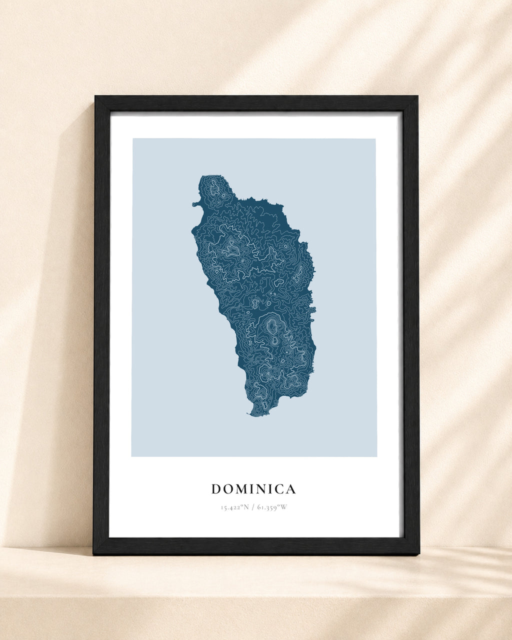 Dominica 2D Contour Print – framed contour map print, black frame