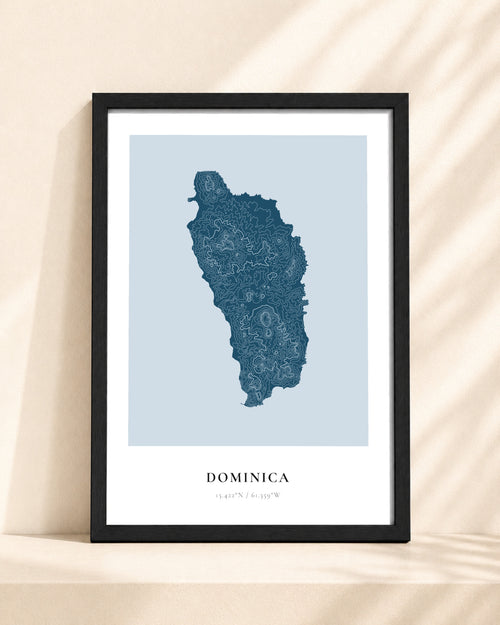 Dominica 2D Contour Print – framed contour map print, black frame