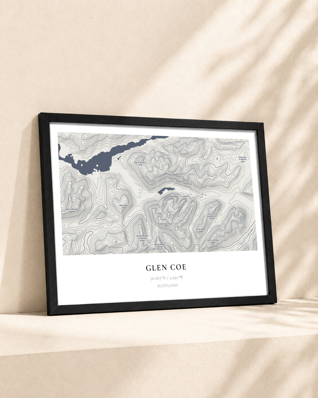 Glen Coe 2D Contour Print – framed contour map print, lifestyle scene
