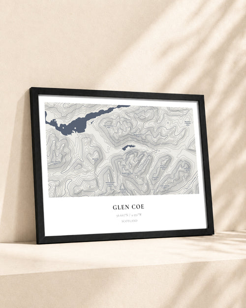 Glen Coe 2D Contour Print – framed contour map print, lifestyle scene