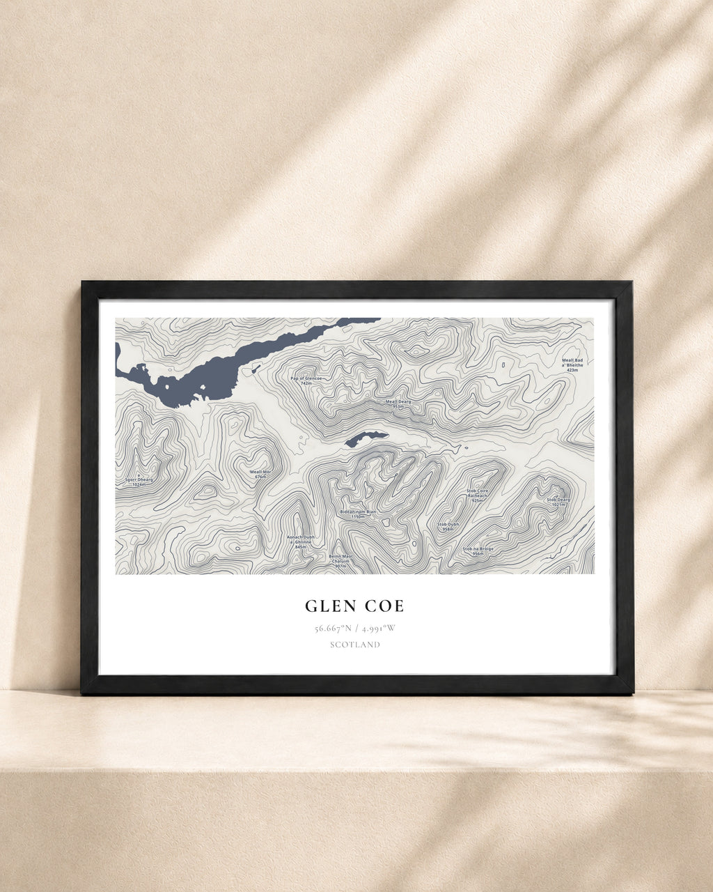 Glen Coe 2D Contour Print – framed contour map print, black frame