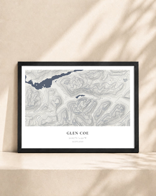 Glen Coe 2D Contour Print – framed contour map print, black frame
