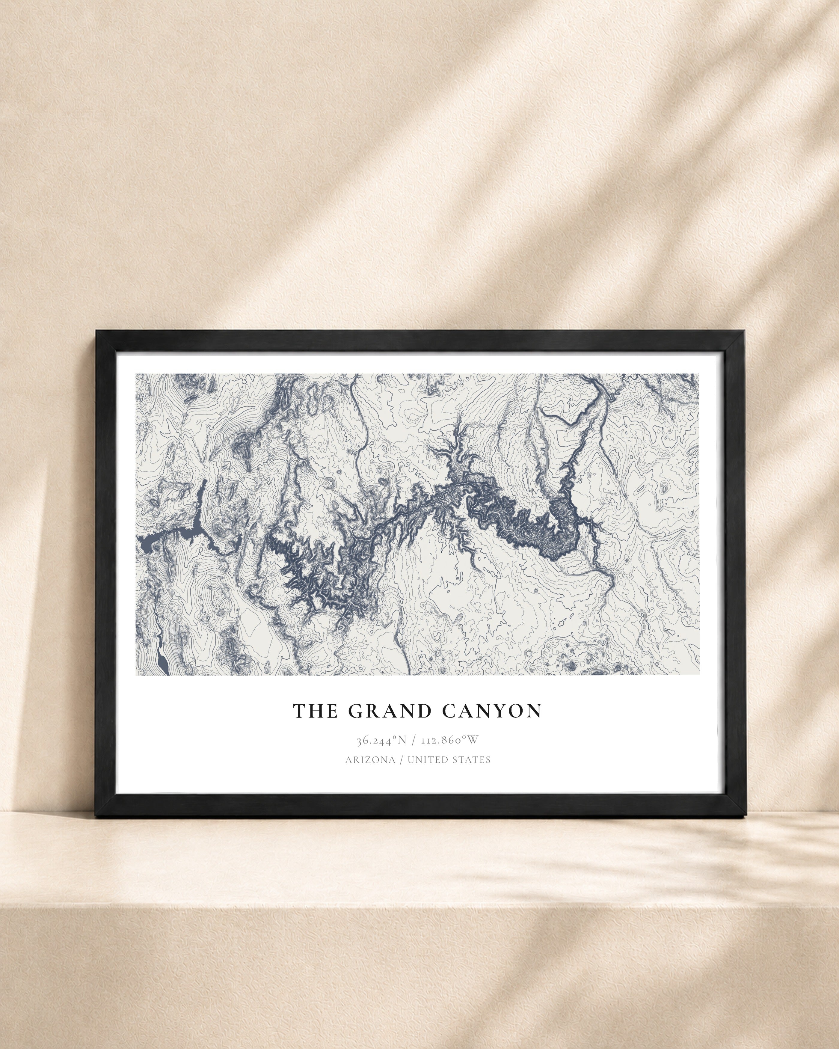 The Grand Canyon 2D Contour Print – framed contour map print, black frame