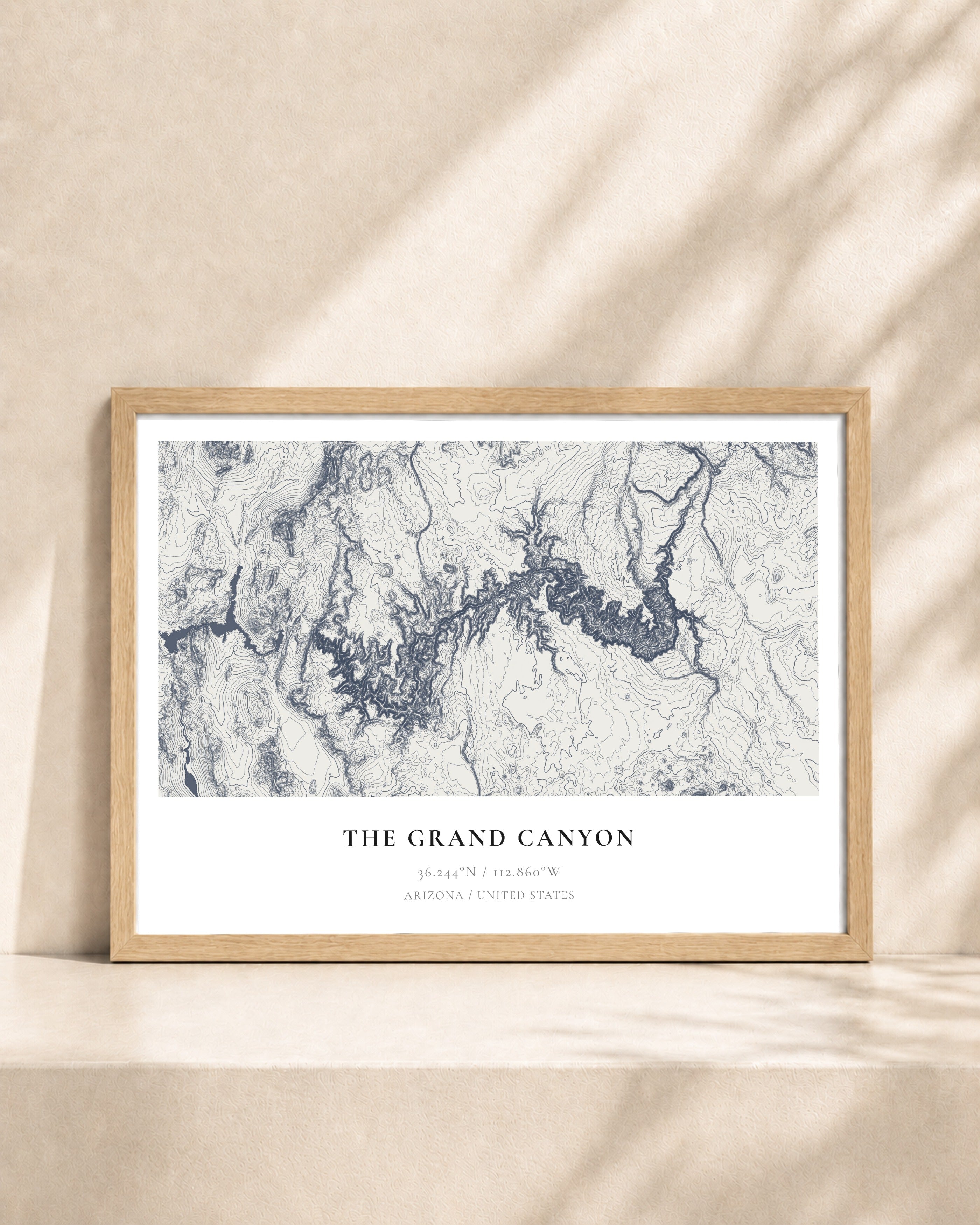 The Grand Canyon 2D Contour Print – framed contour map print, natural wood frame