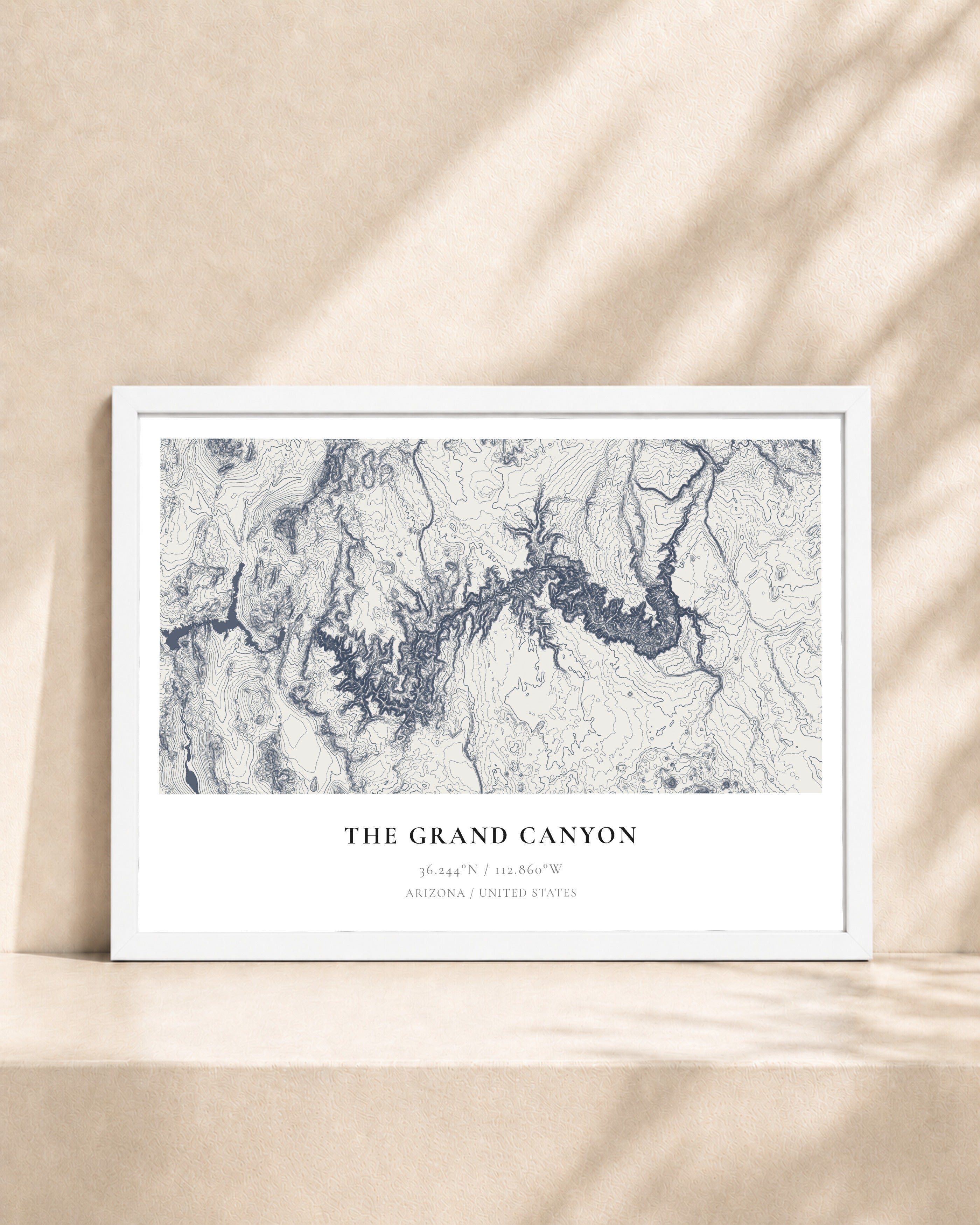 The Grand Canyon 2D Contour Print – framed contour map print, white frame