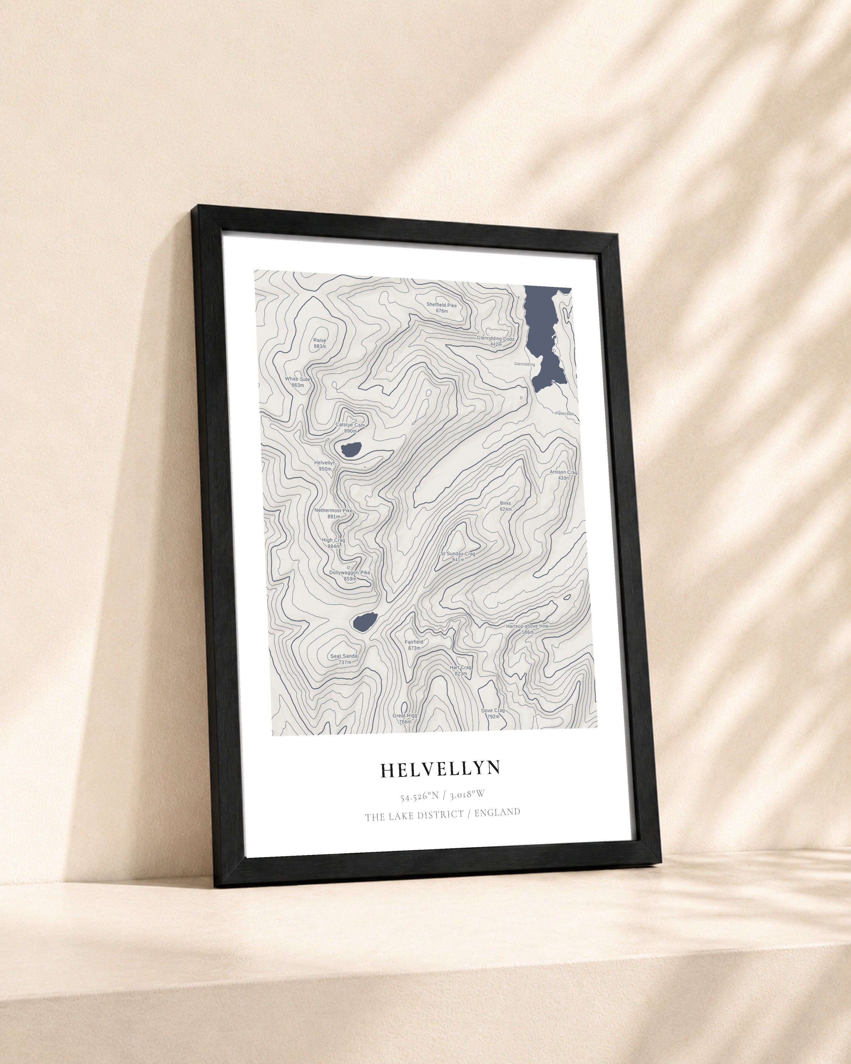 Helvellyn 2D Contour Print – framed contour map print, lifestyle scene