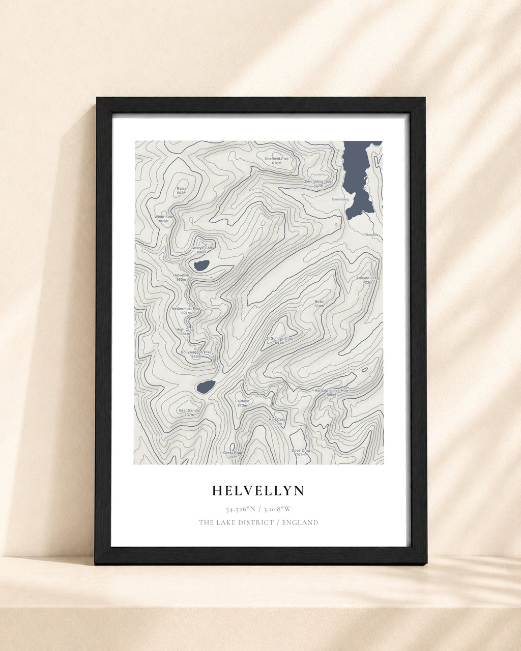 Helvellyn 2D Contour Print – framed contour map print, black frame