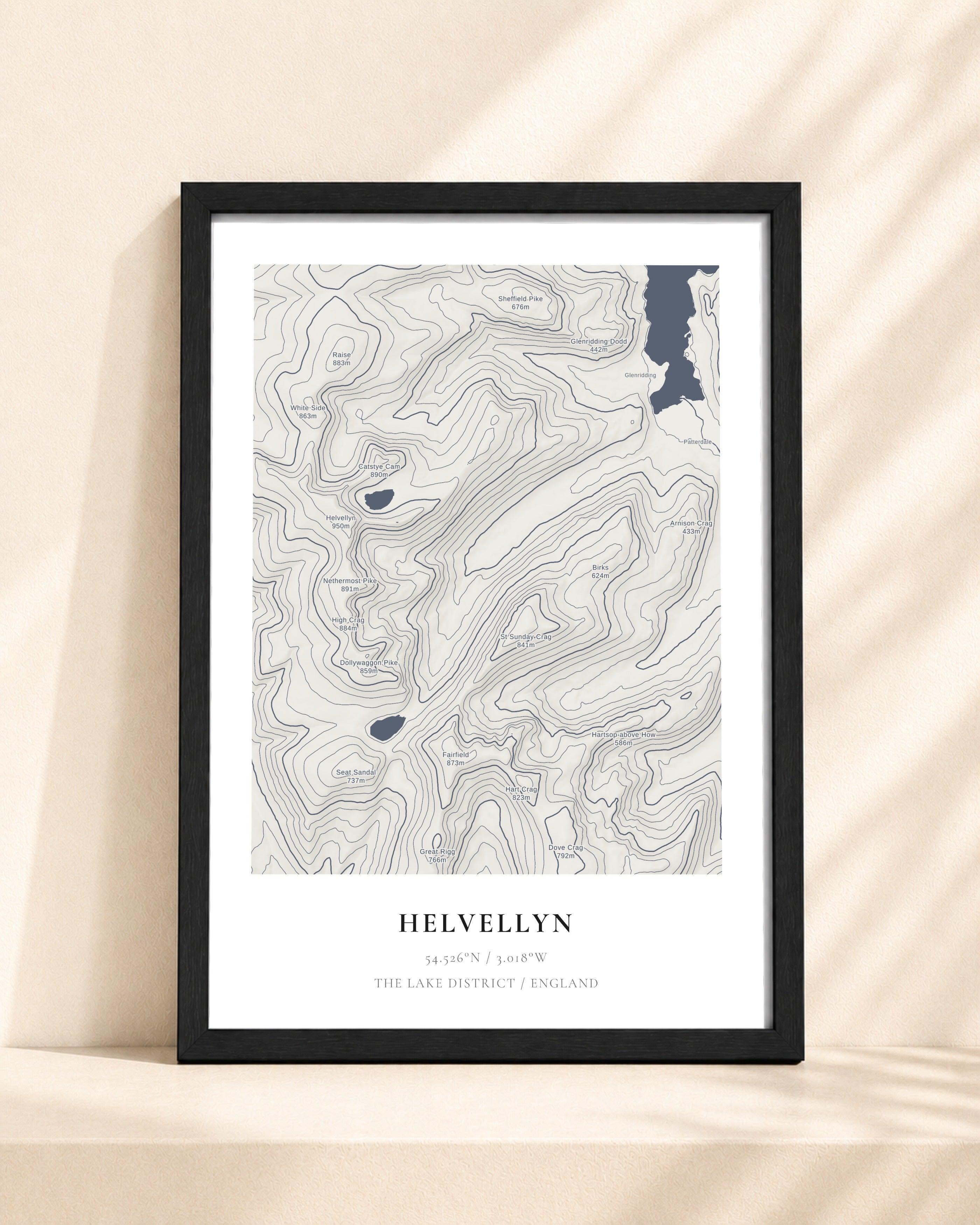 Helvellyn 2D Contour Print – framed contour map print, black frame