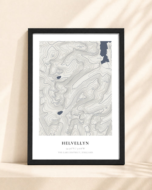 Helvellyn 2D Contour Print – framed contour map print, black frame
