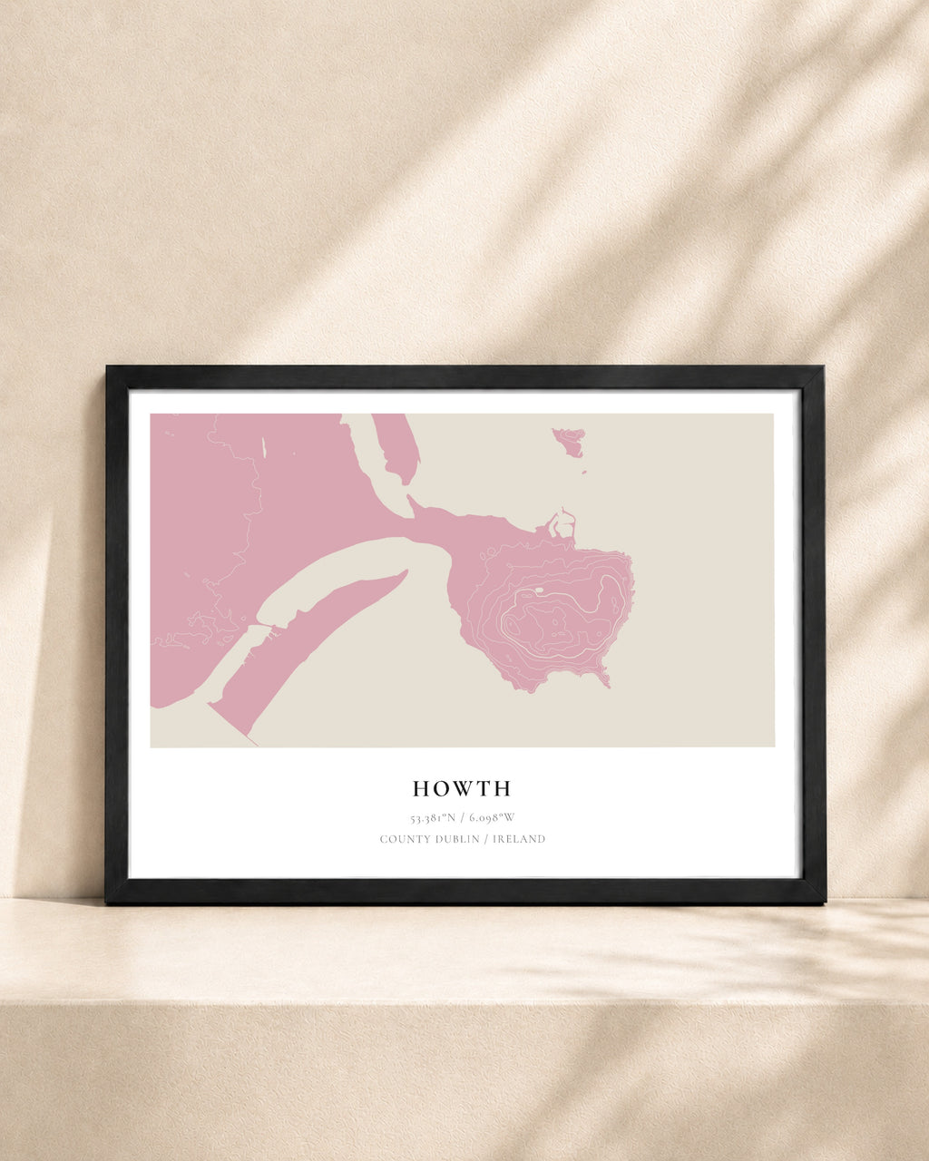 Howth 2D Contour Print – framed contour map print, black frame