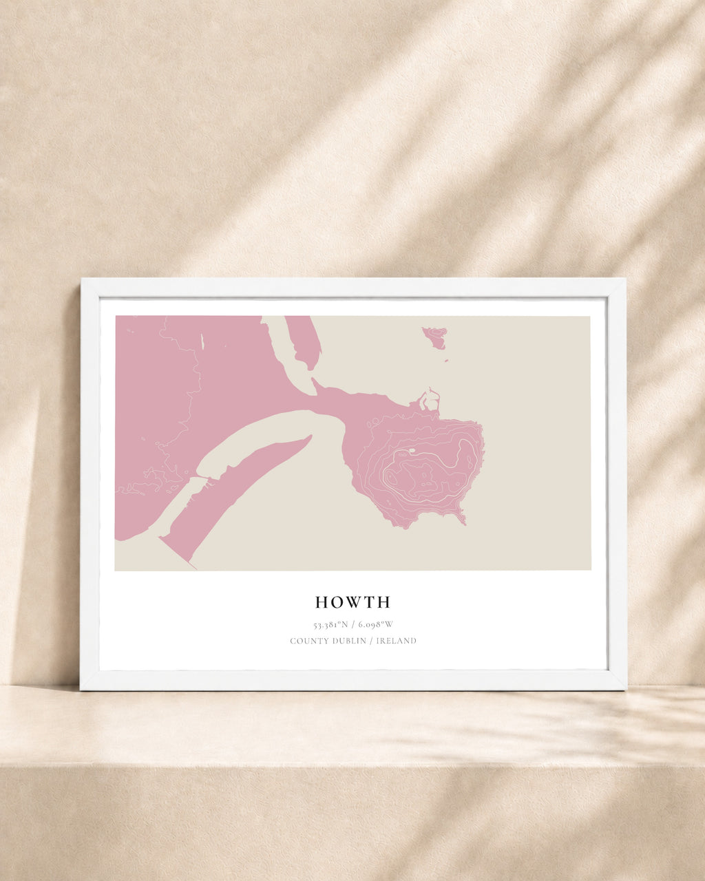 Howth 2D Contour Print – framed contour map print, white frame