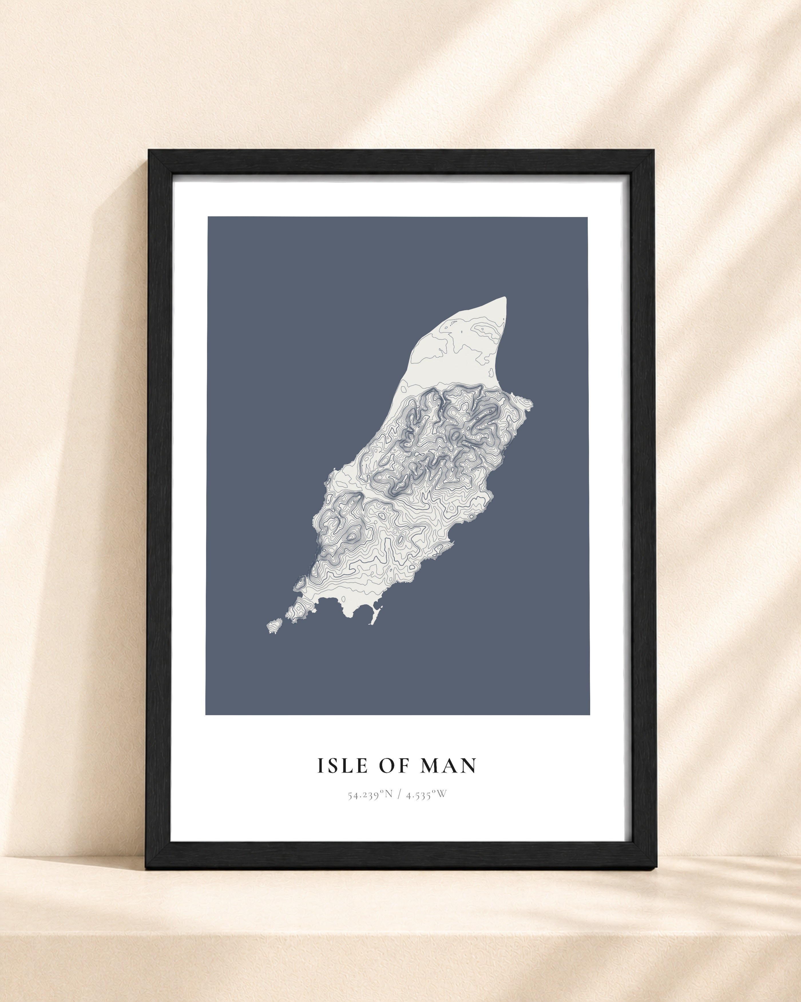 Isle of Man 2D Contour Print – framed contour map print, black frame