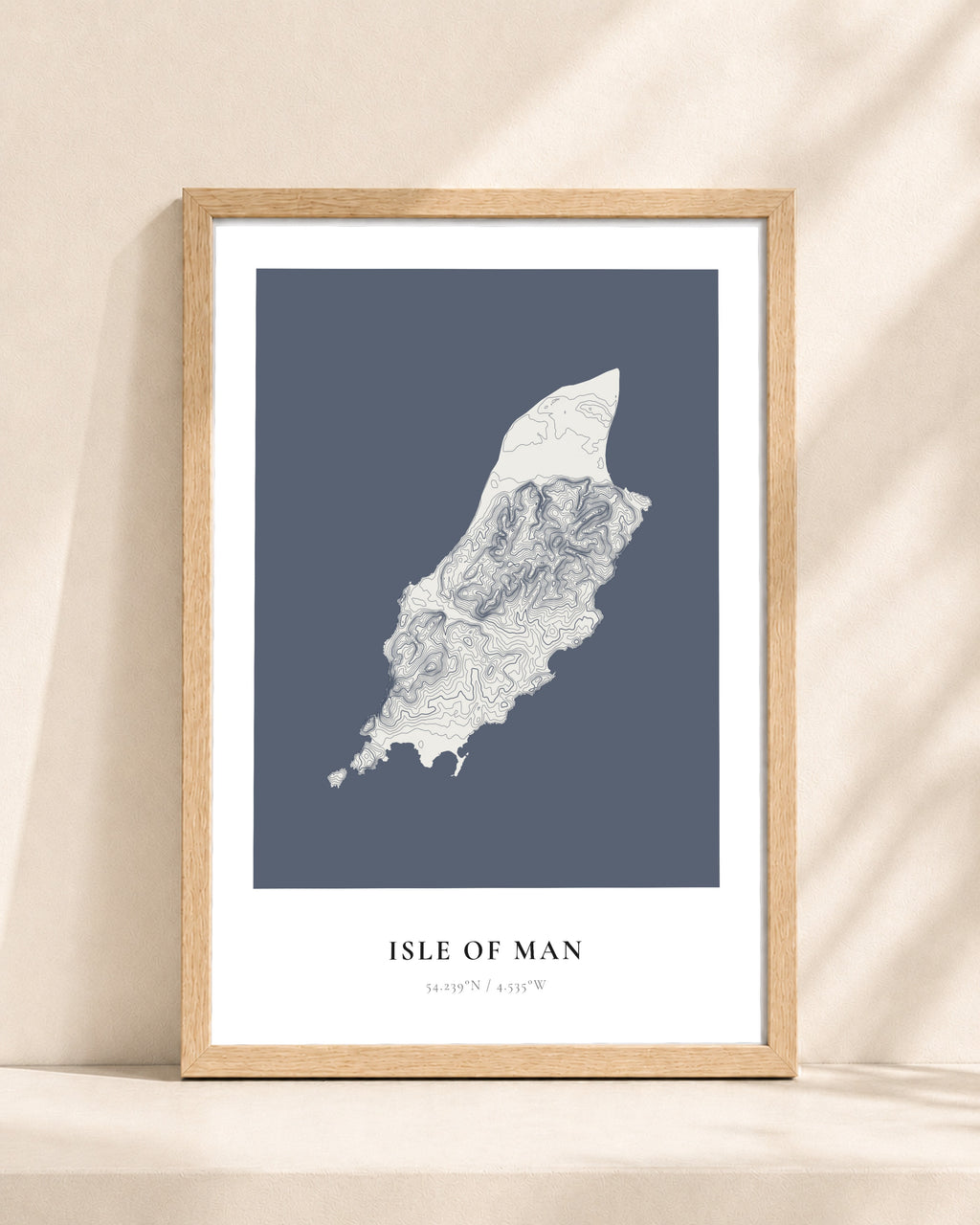 Isle of Man 2D Contour Print – framed contour map print, natural wood frame