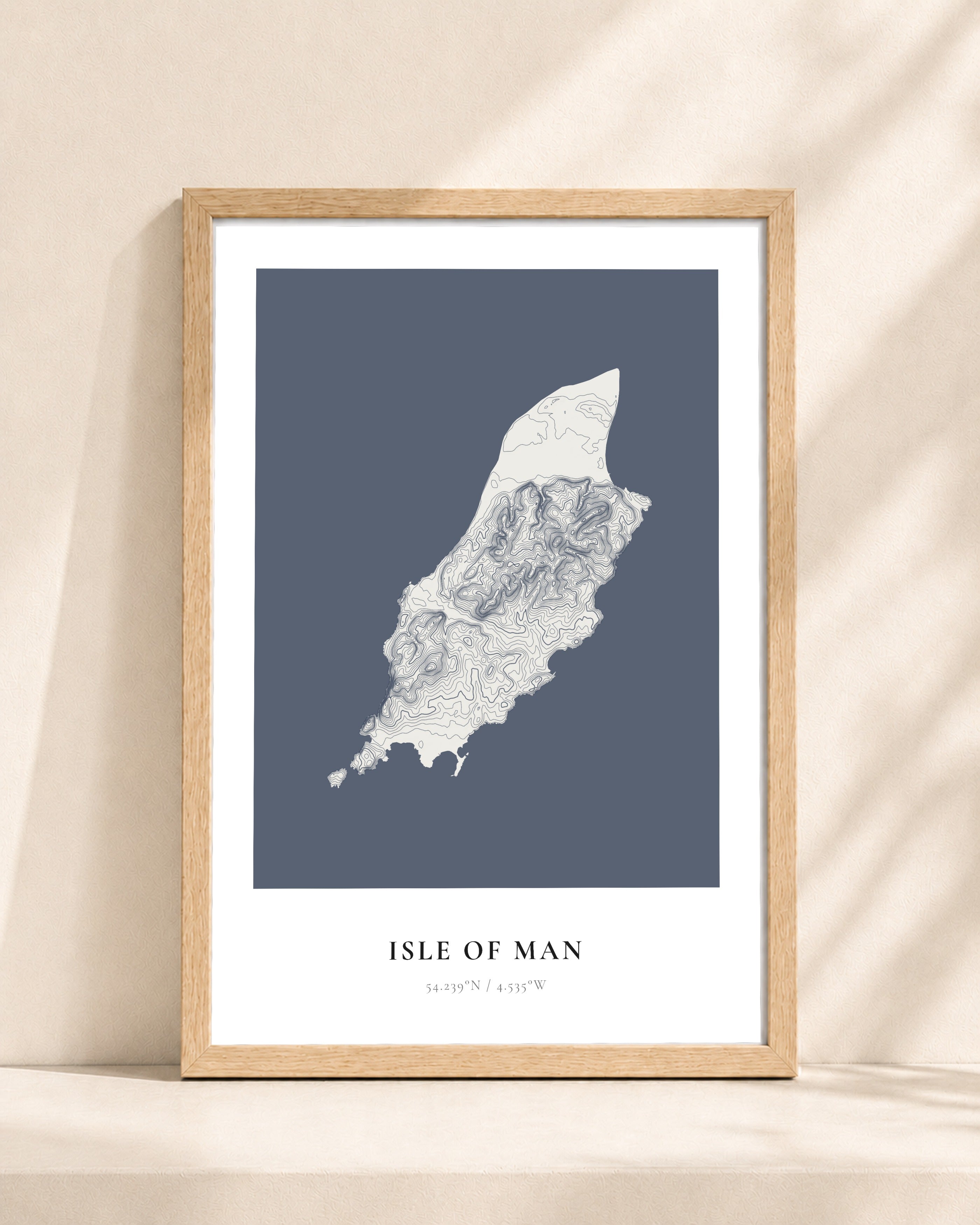 Isle of Man 2D Contour Print – framed contour map print, natural wood frame