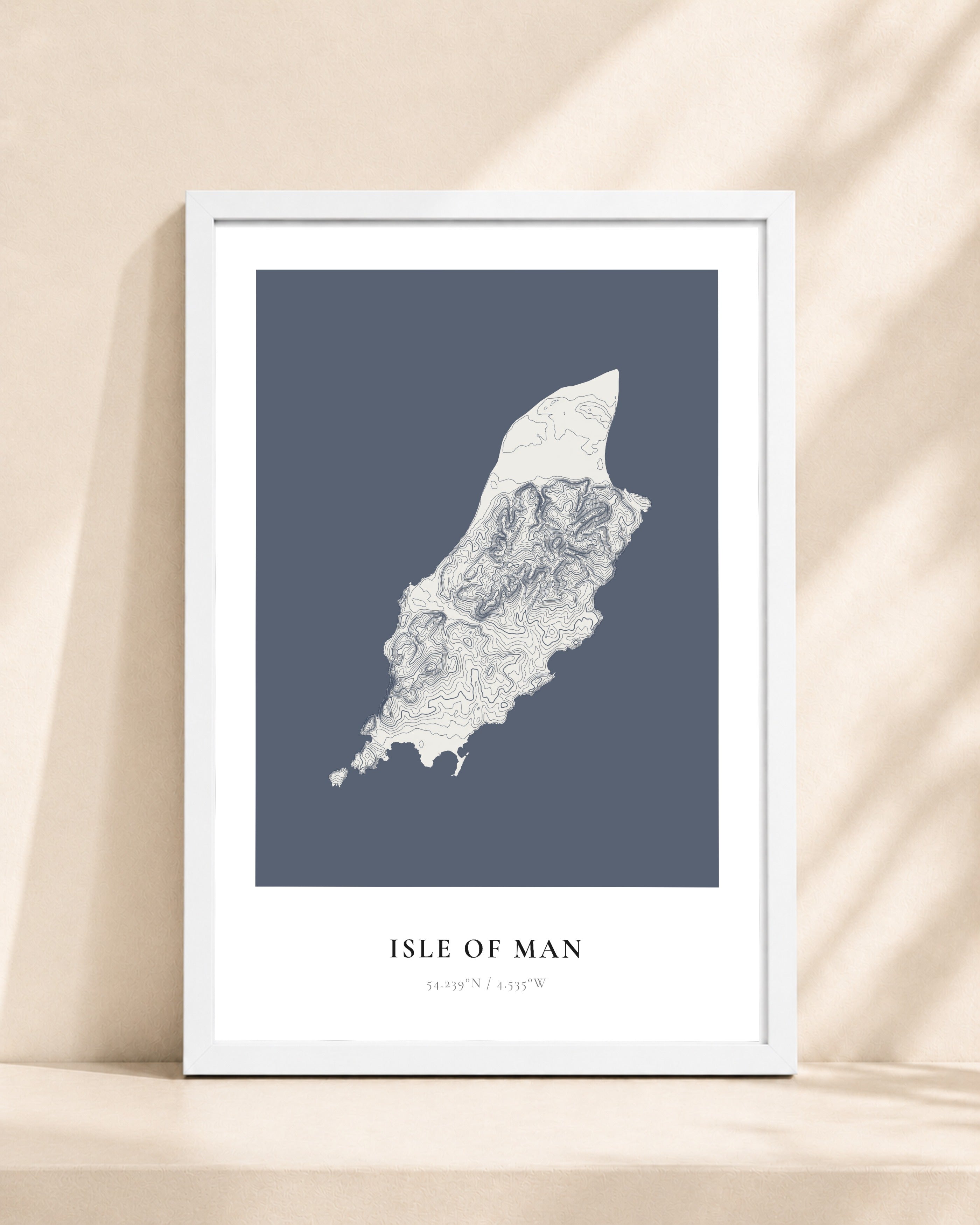 Isle of Man 2D Contour Print – framed contour map print, white frame