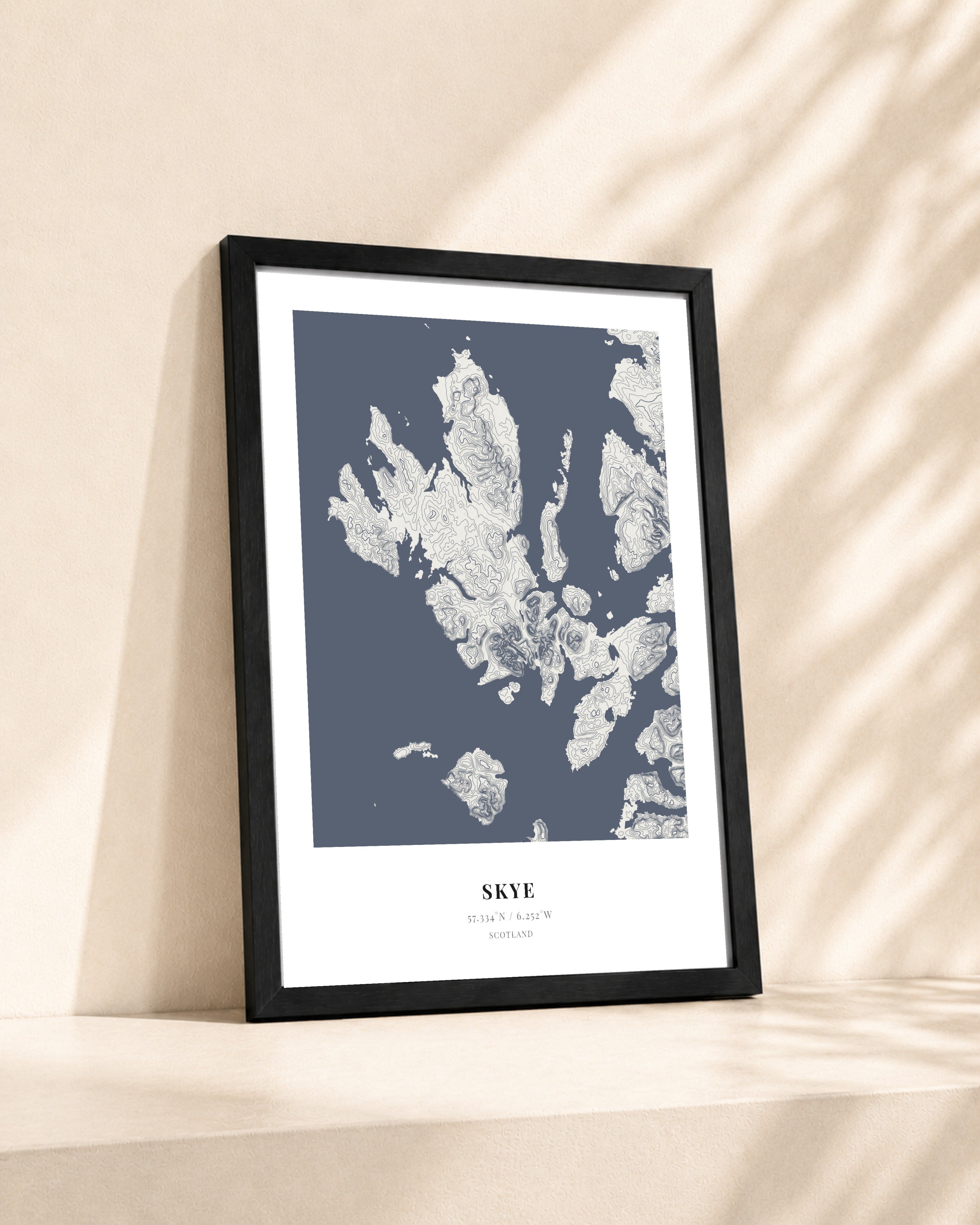 Isle of Skye 2D Contour Print – framed contour map print, lifestyle scene