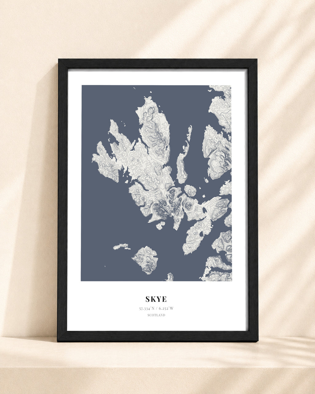 Isle of Skye 2D Contour Print – framed contour map print, black frame