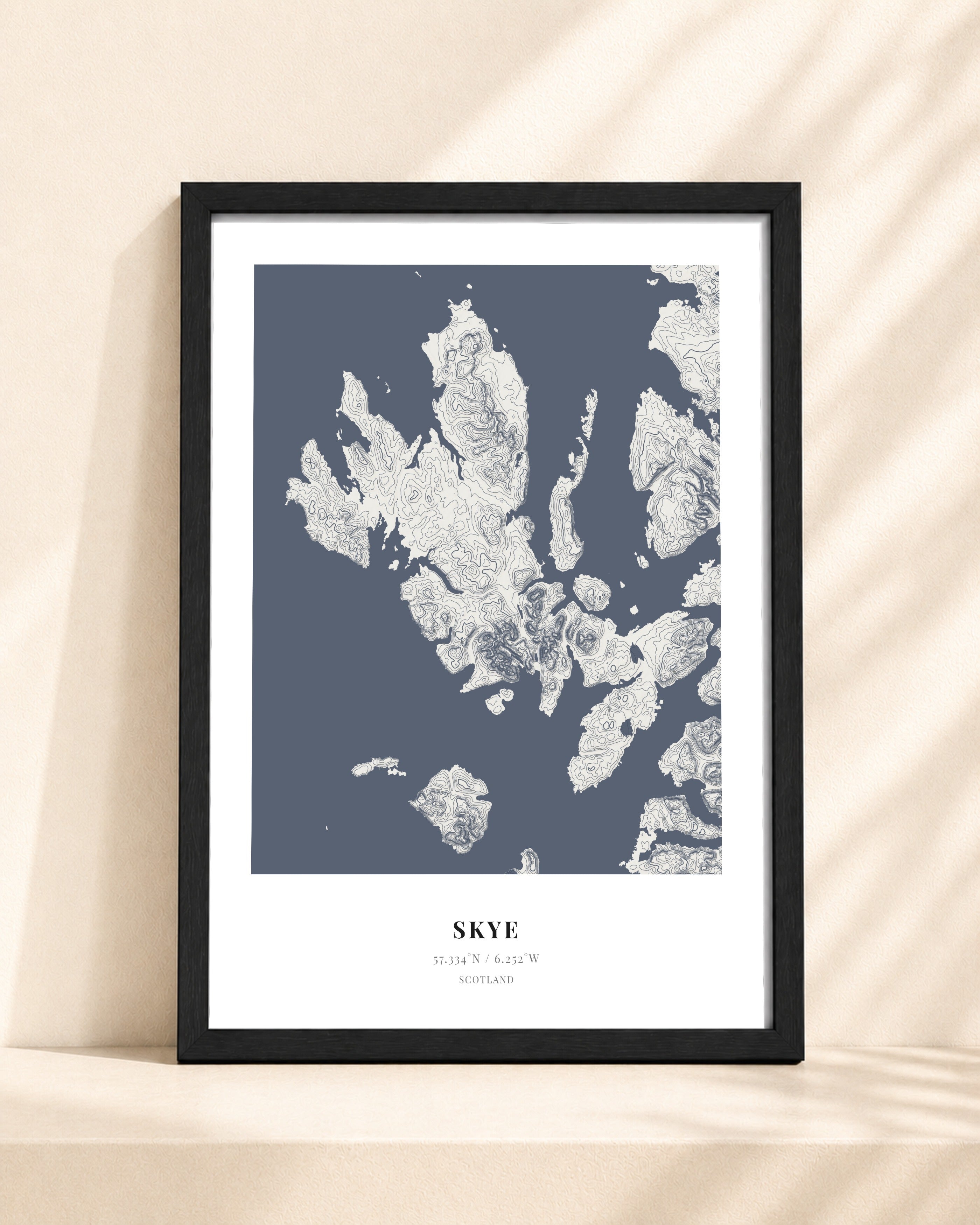 Isle of Skye 2D Contour Print – framed contour map print, black frame