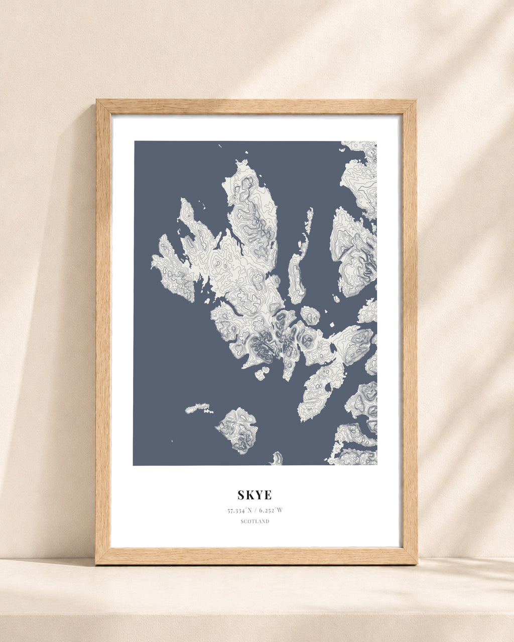 Isle of Skye 2D Contour Print – framed contour map print, natural wood frame