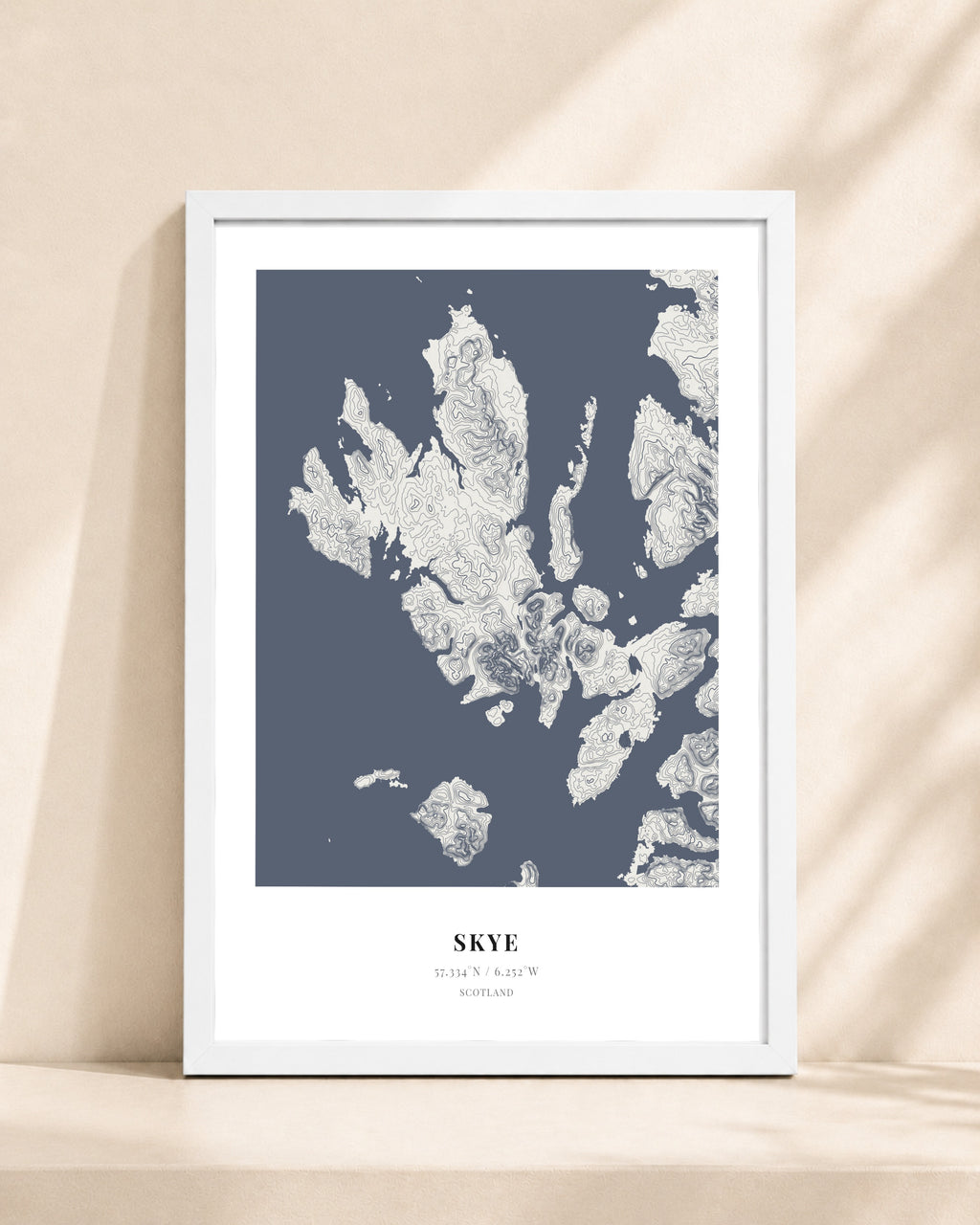 Isle of Skye 2D Contour Print – framed contour map print, white frame