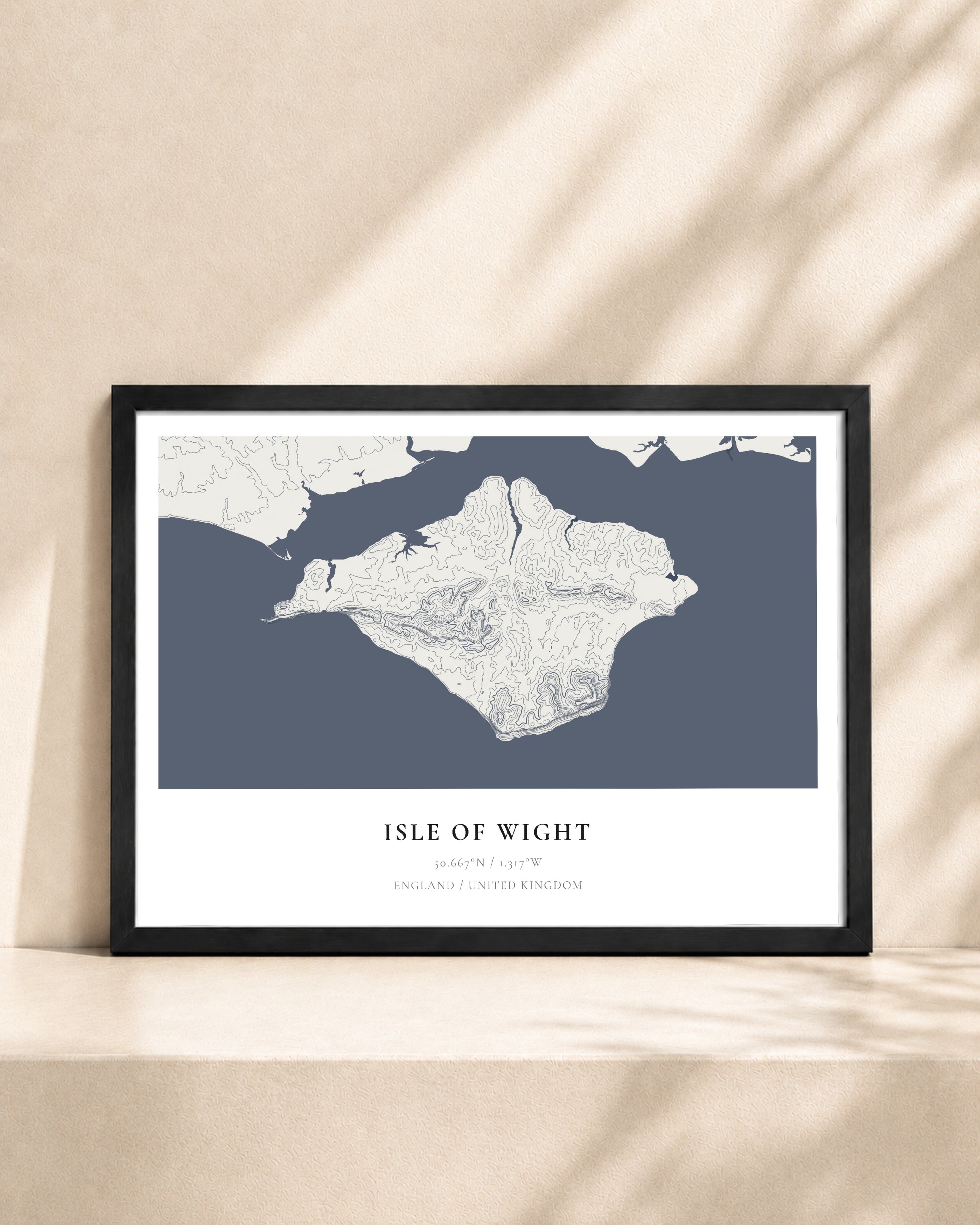 Isle of Wight 2D Contour Print – framed contour map print, black frame