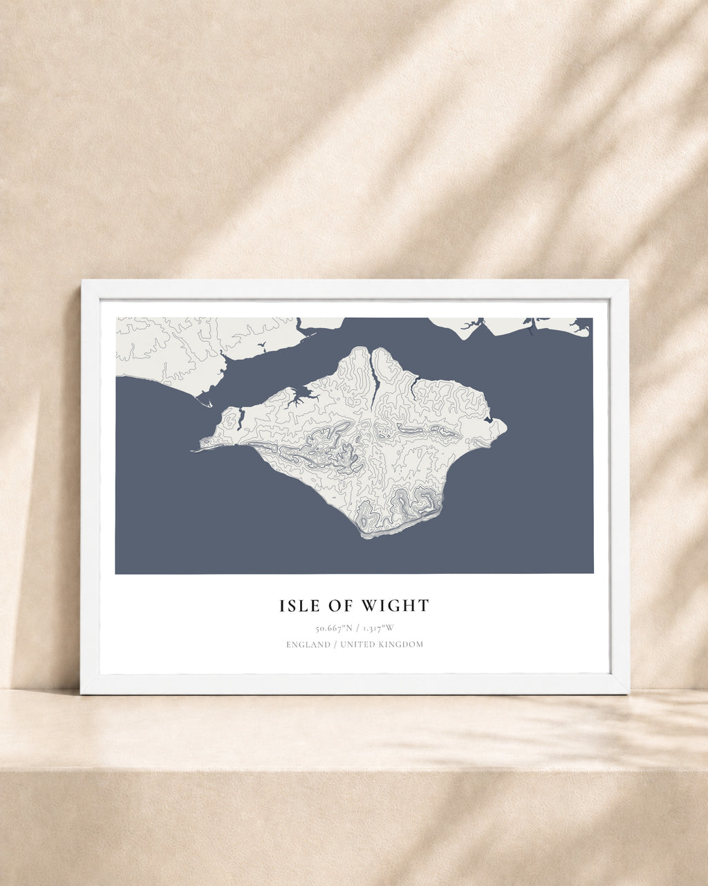 Isle of Wight 2D Contour Print – framed contour map print, white frame