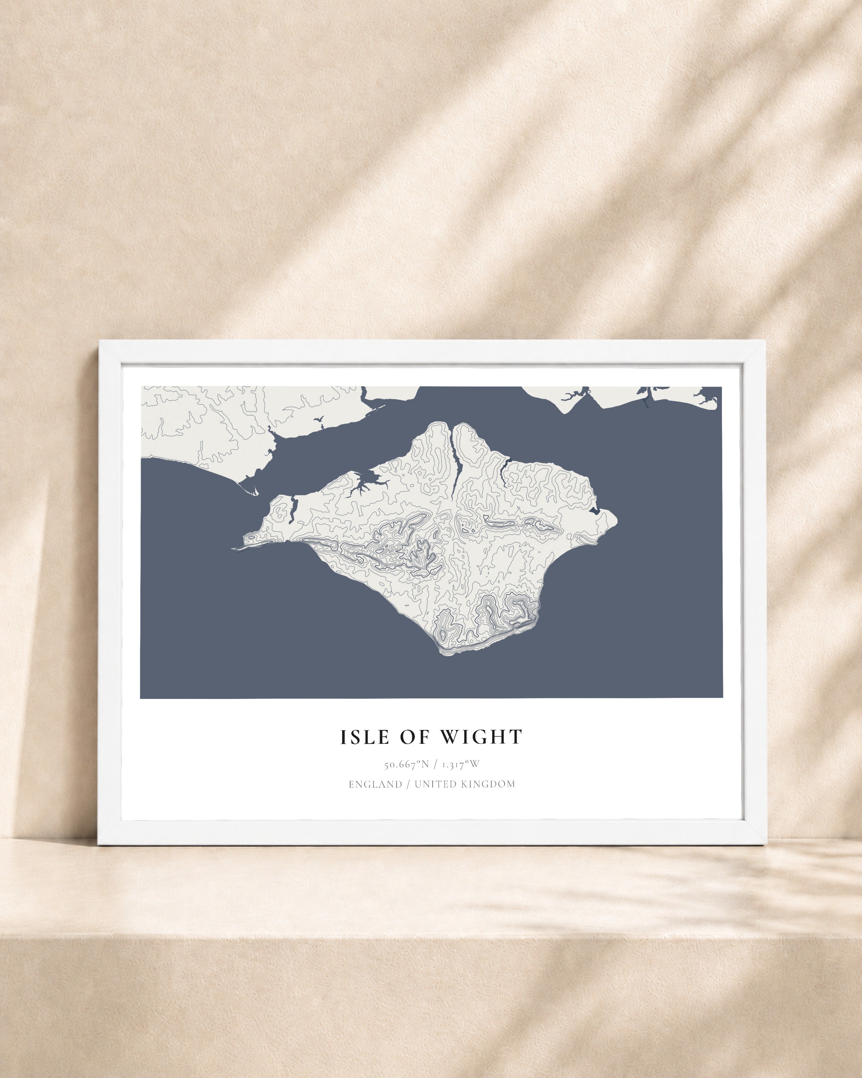 Isle of Wight 2D Contour Print – framed contour map print, white frame