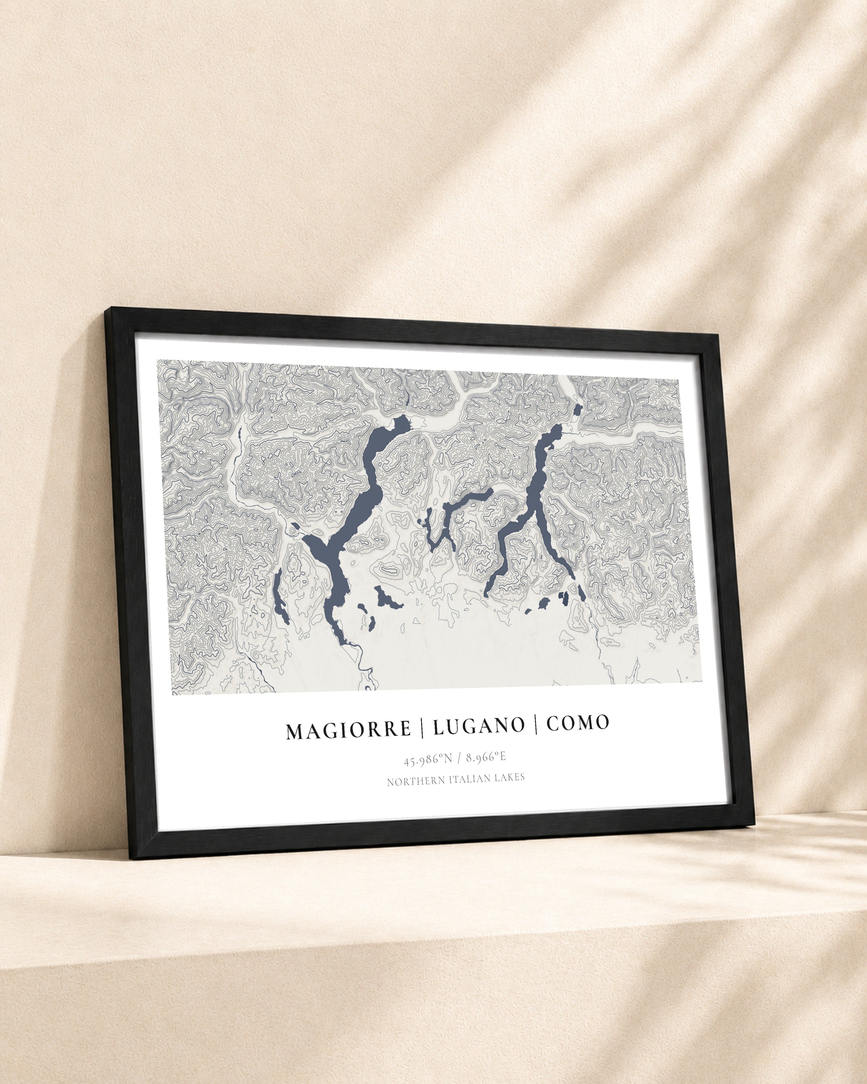 Italian Lakes 2D Contour Print – framed contour map print, lifestyle scene