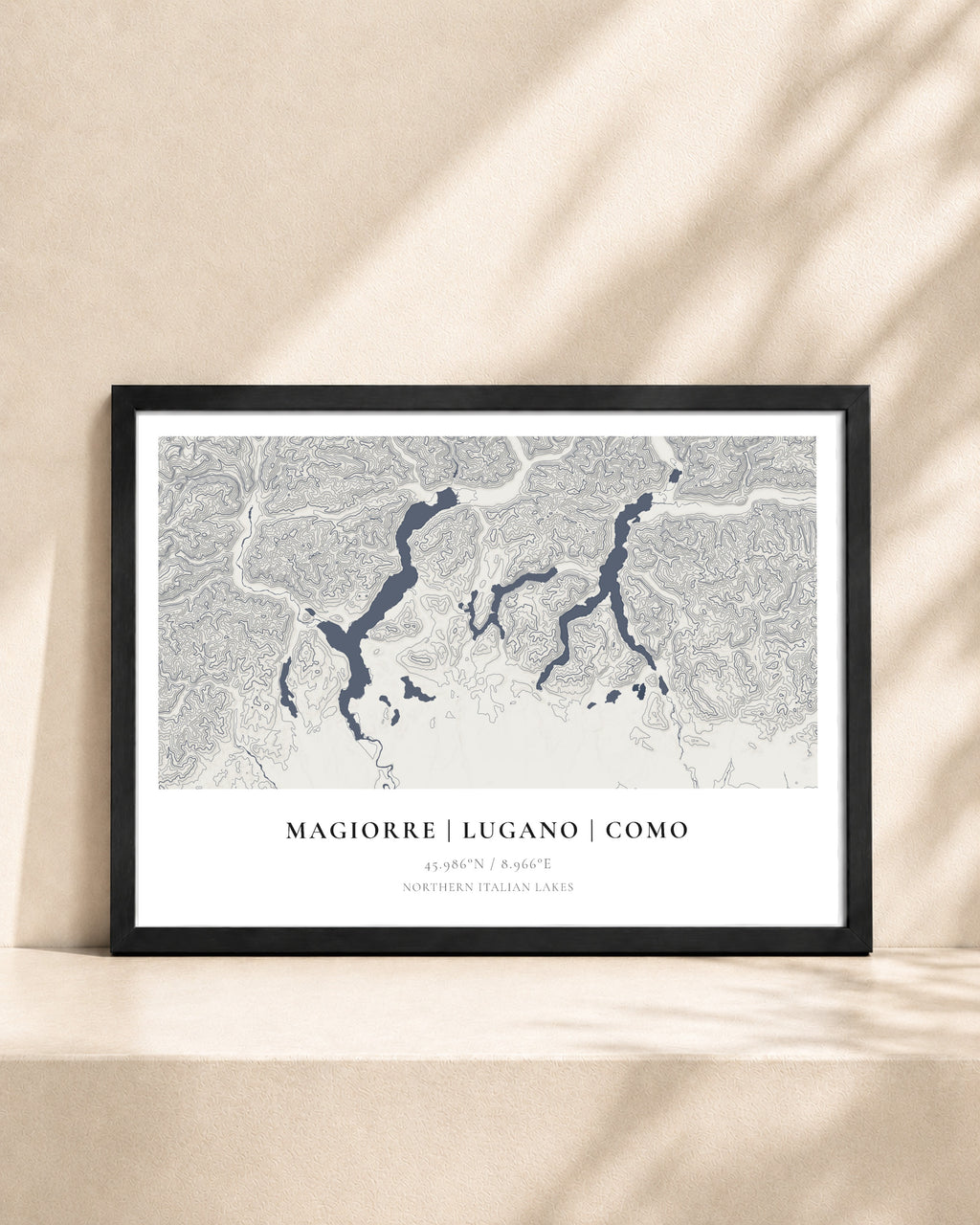 Italian Lakes 2D Contour Print – framed contour map print, black frame