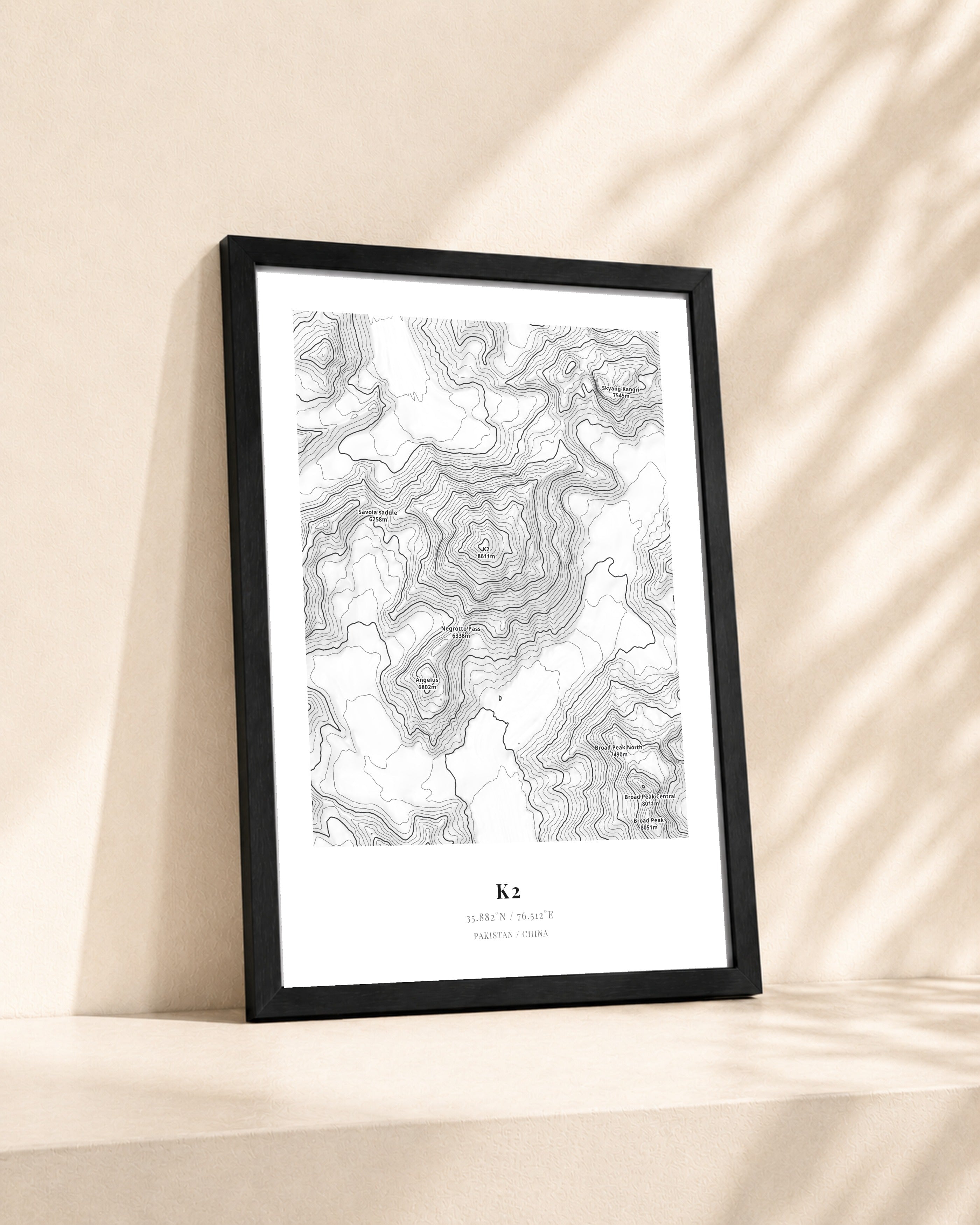 K2 2D Contour Print – framed contour map print, lifestyle scene