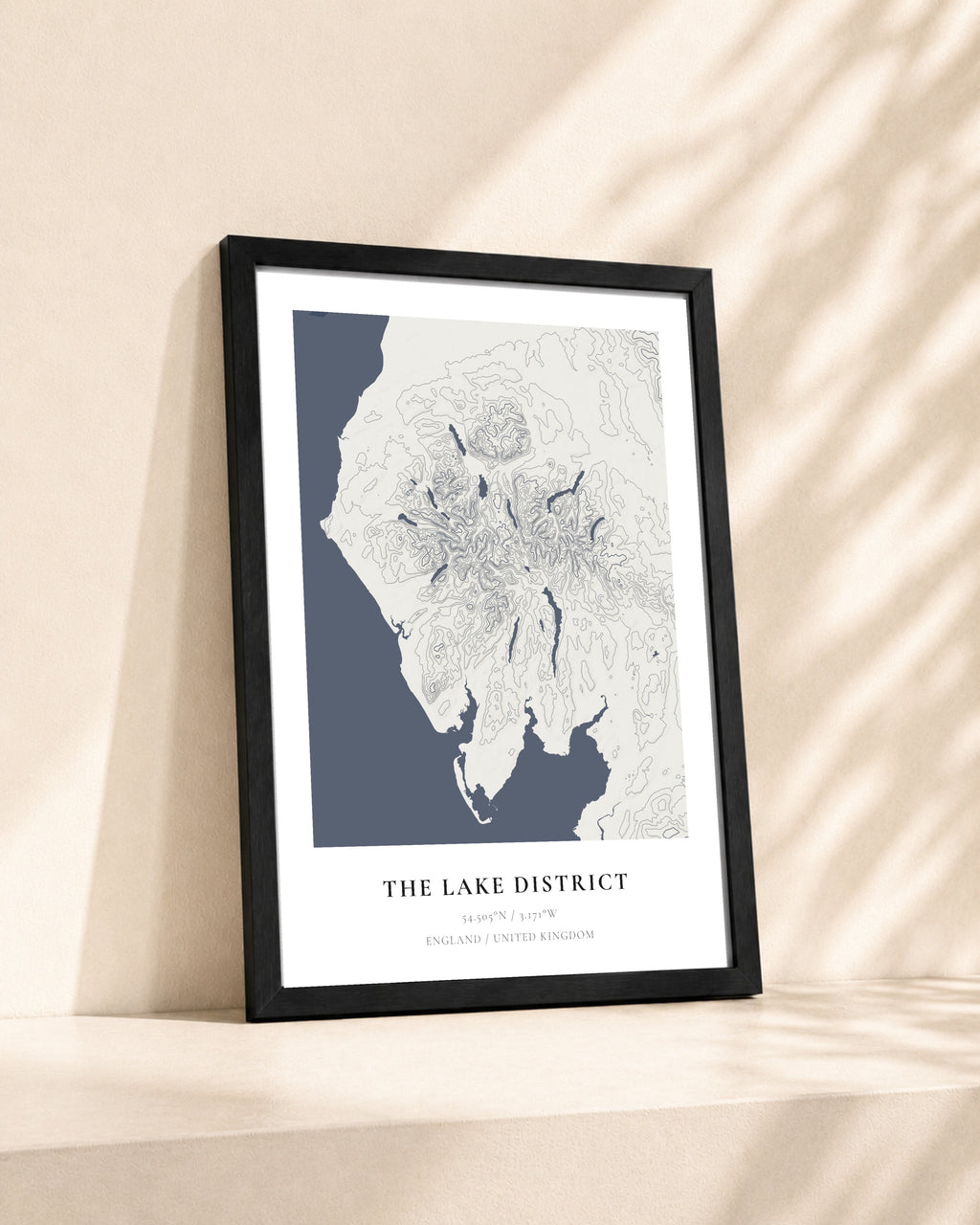 Lake District 2D Contour Print – framed contour map print, lifestyle scene
