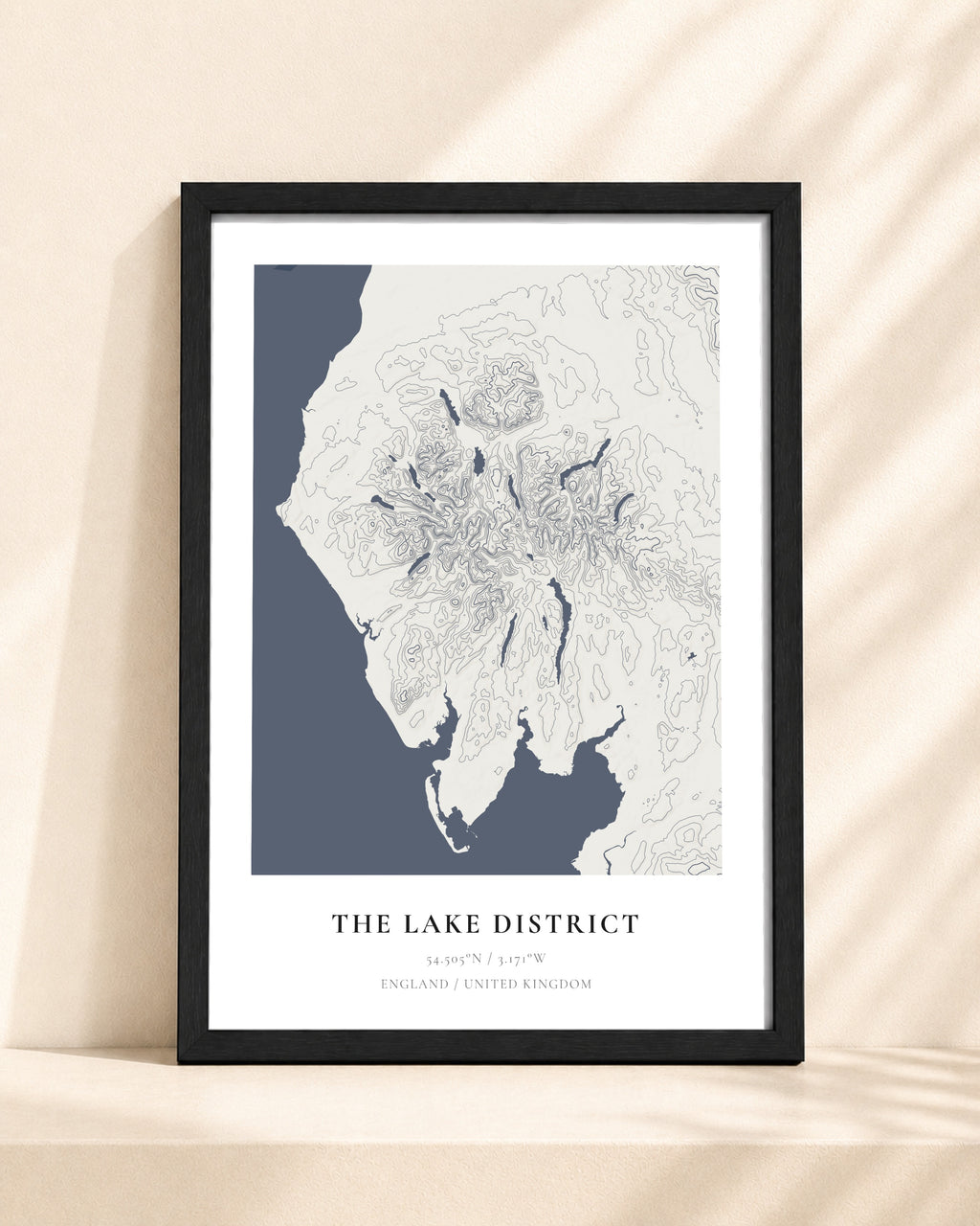 Lake District 2D Contour Print – framed contour map print, black frame