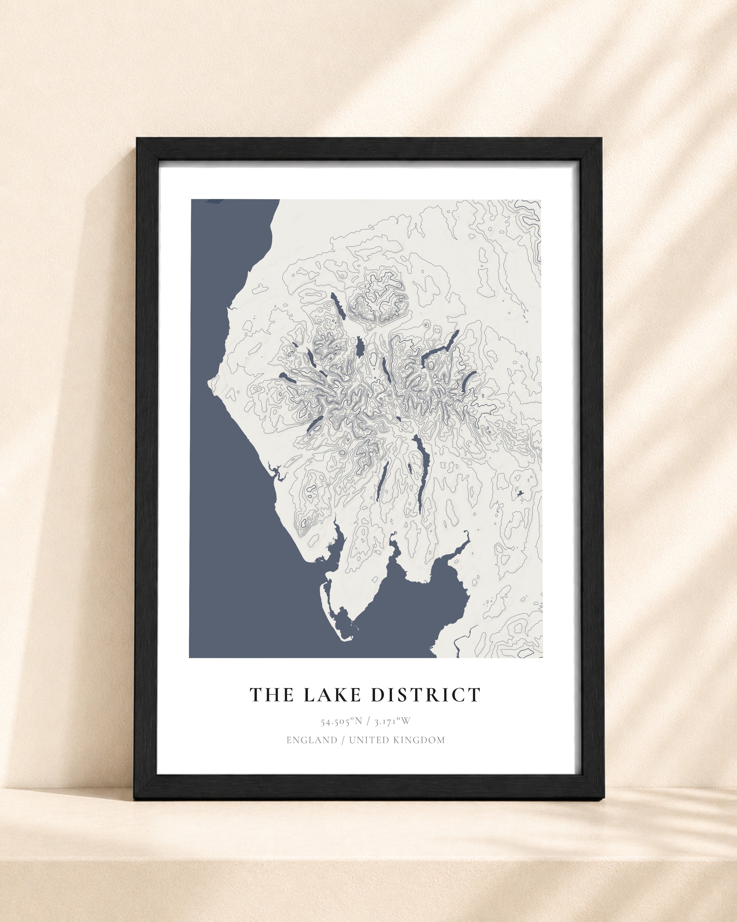 Lake District 2D Contour Print – framed contour map print, black frame