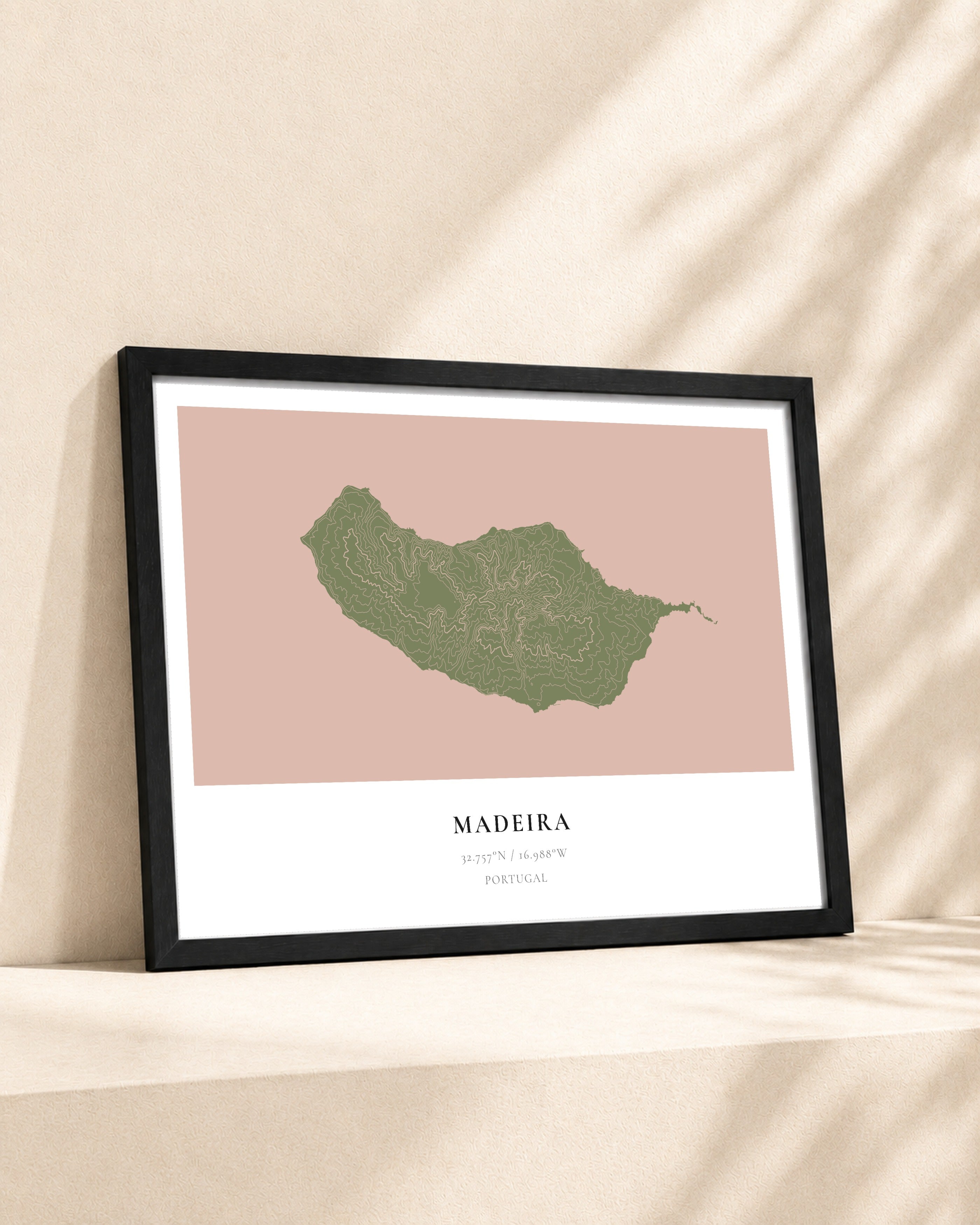 Madeira 2D Contour Print – framed contour map print, lifestyle scene