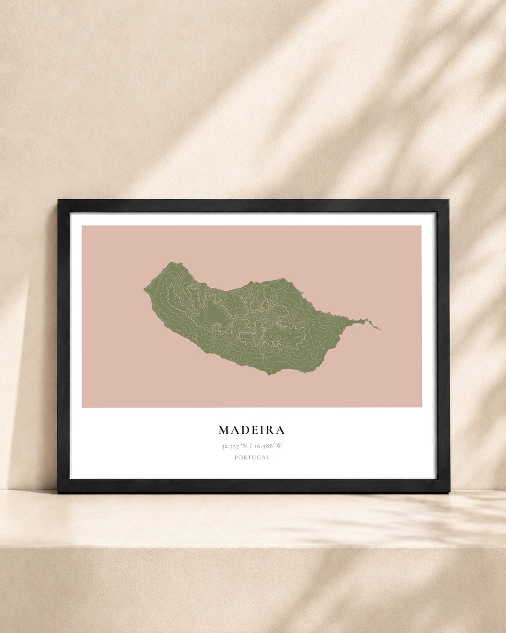 Madeira 2D Contour Print – framed contour map print, black frame