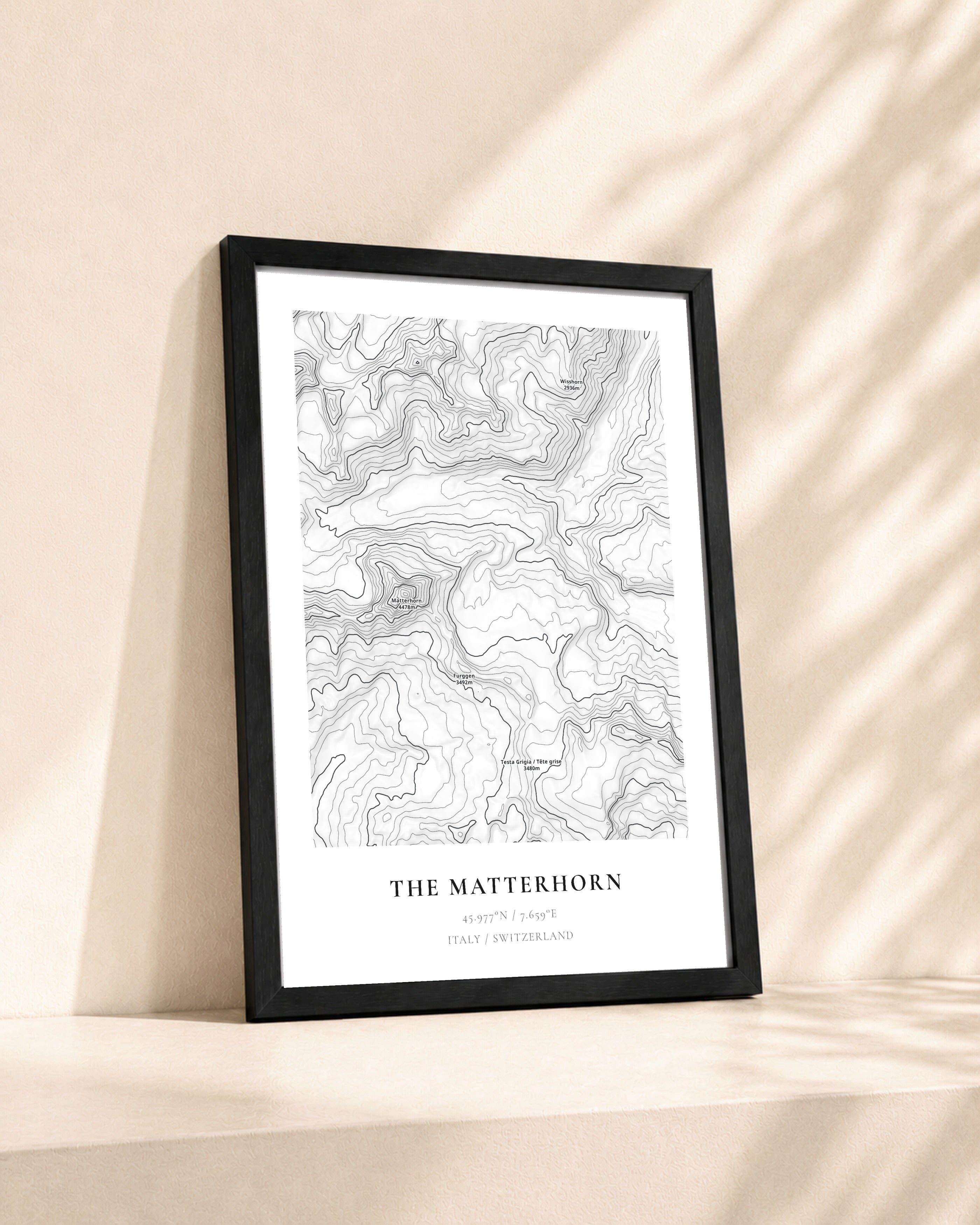 The Matterhorn 2D Contour Print – framed contour map print, lifestyle scene