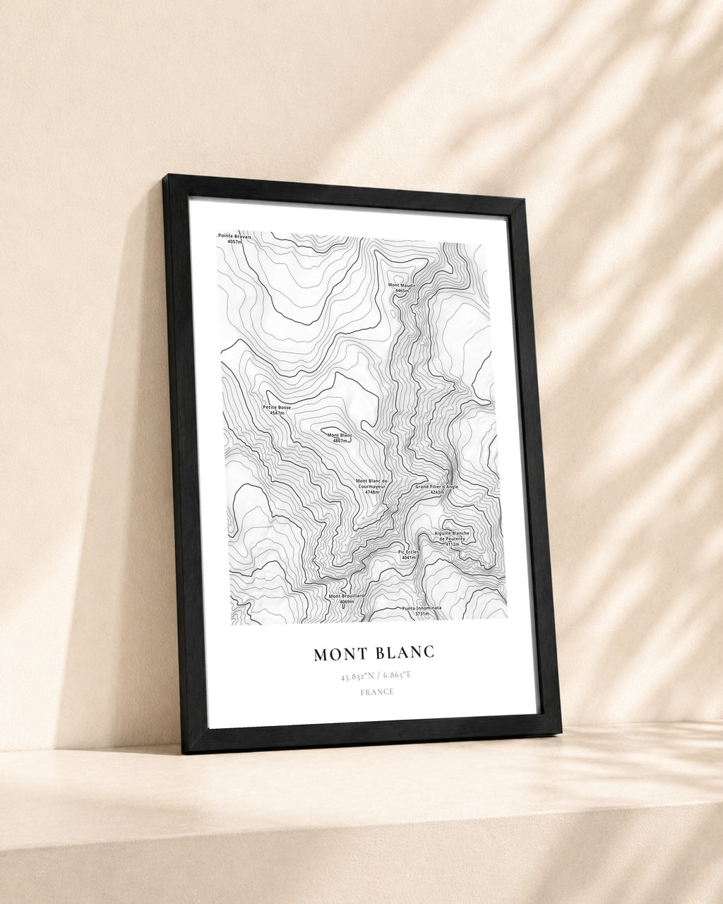 Mont Blanc 2D Contour Print – framed contour map print, lifestyle scene