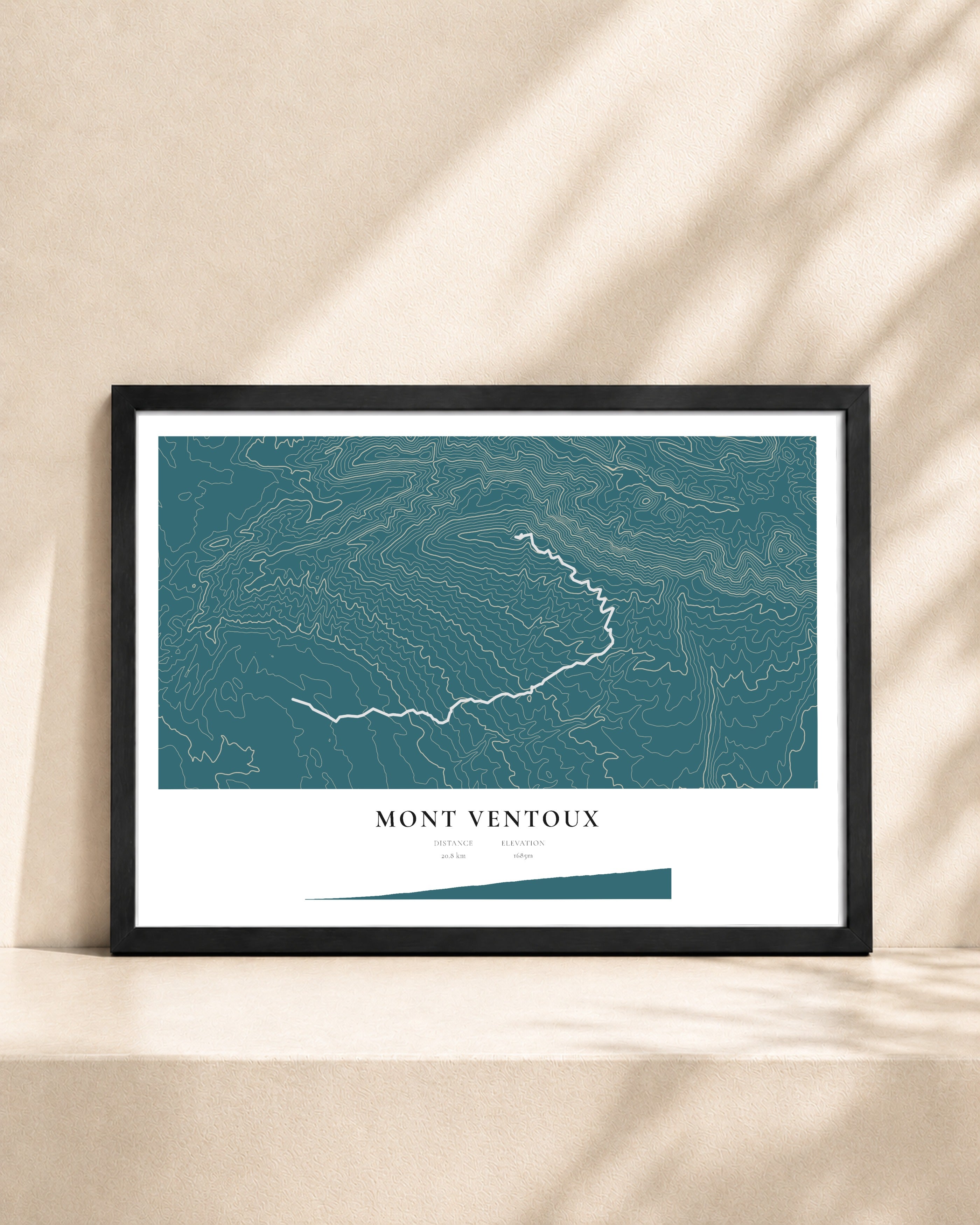 Mont Ventoux 2D Contour Print – framed contour map print, black frame