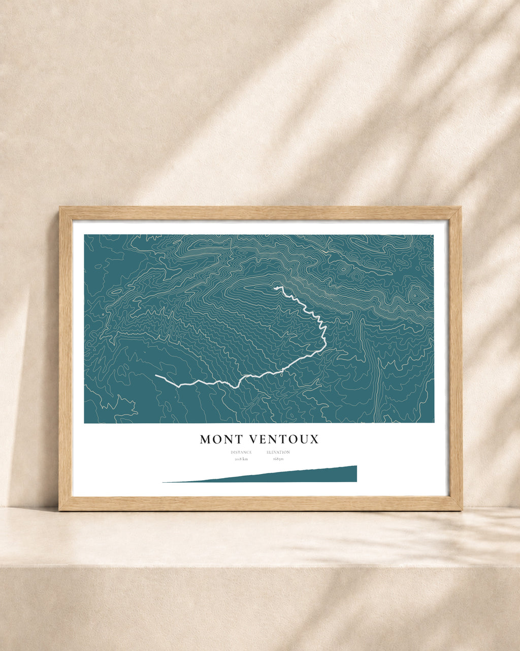 Mont Ventoux 2D Contour Print – framed contour map print, natural wood frame