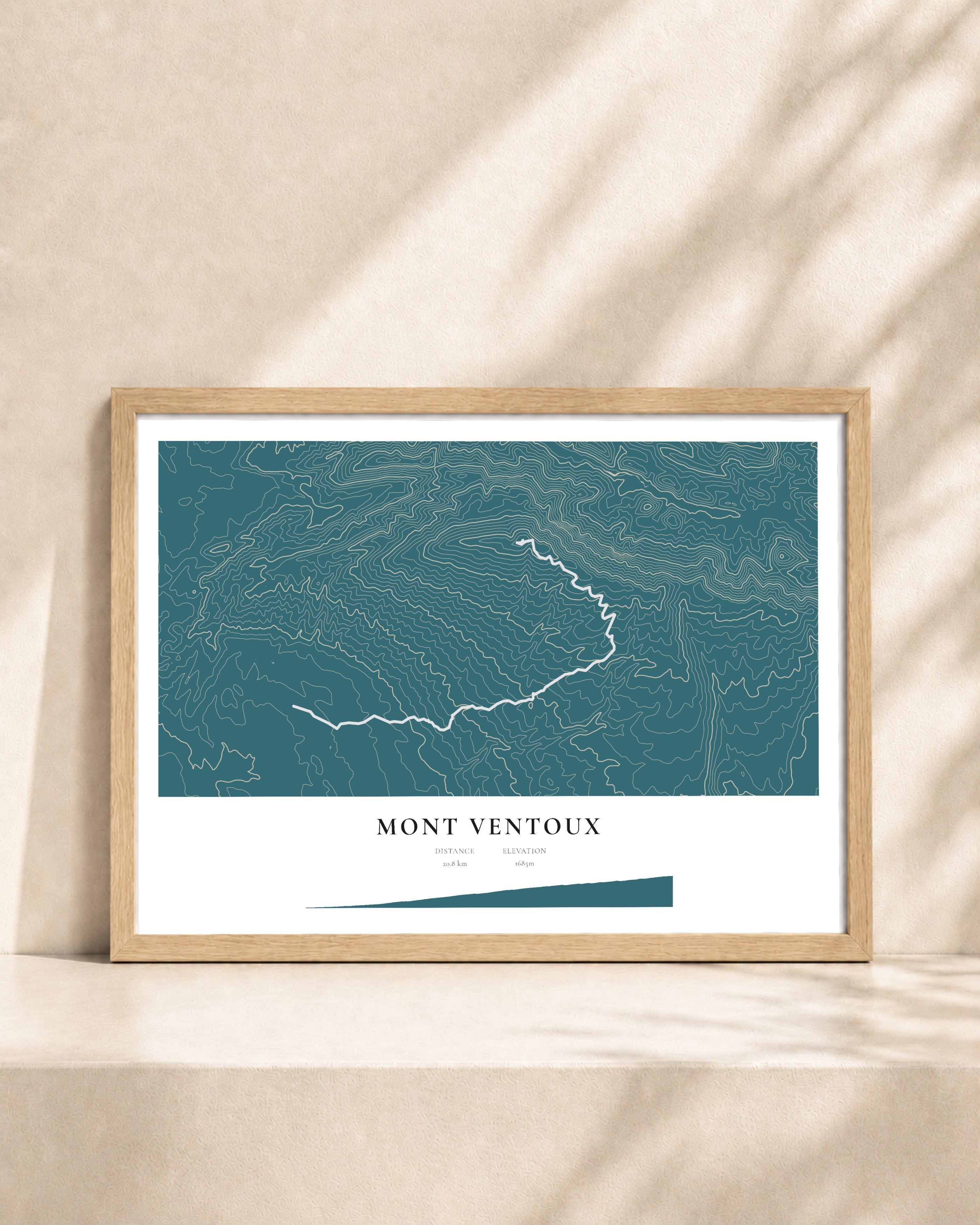 Mont Ventoux 2D Contour Print – framed contour map print, natural wood frame