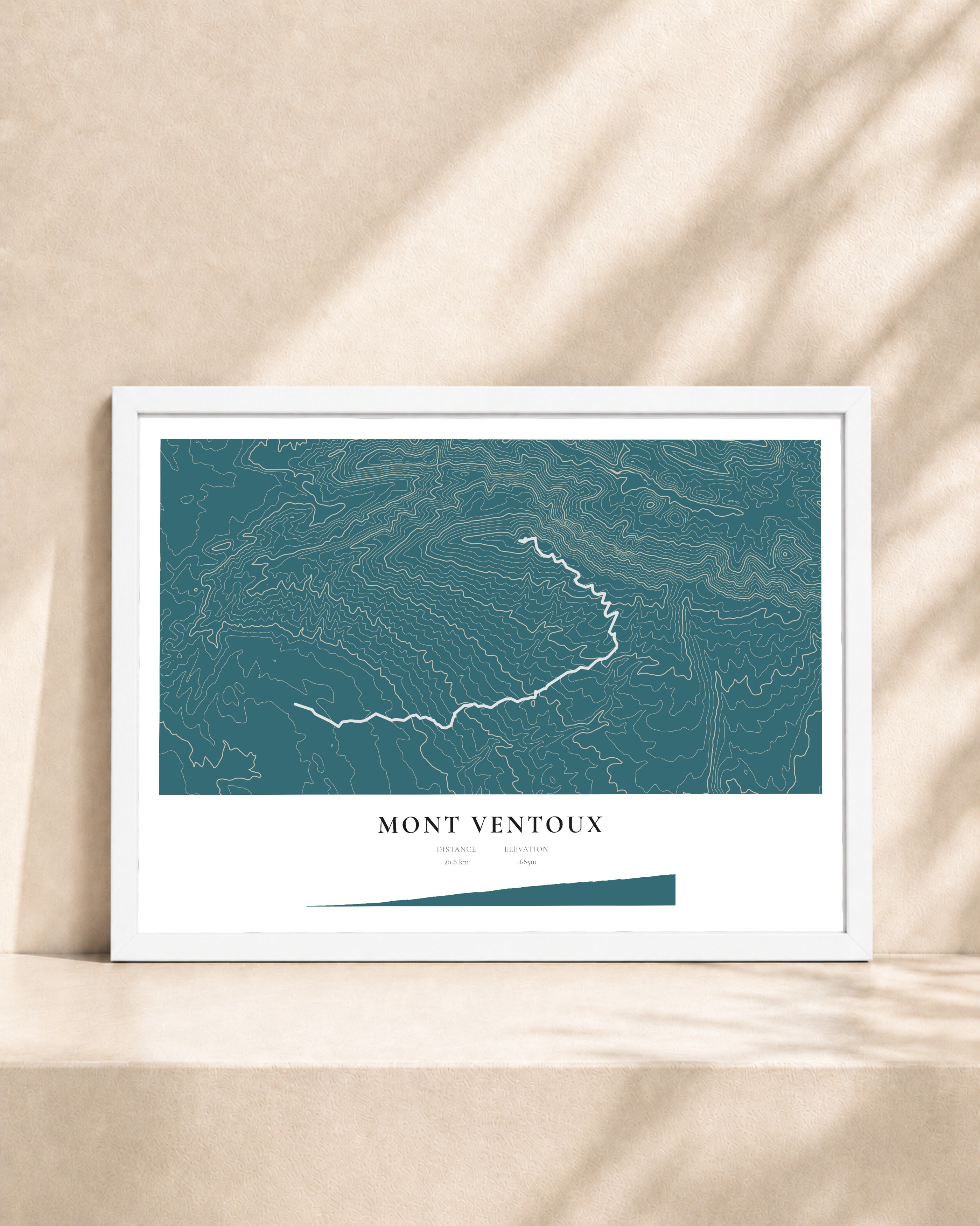 Mont Ventoux 2D Contour Print – framed contour map print, white frame