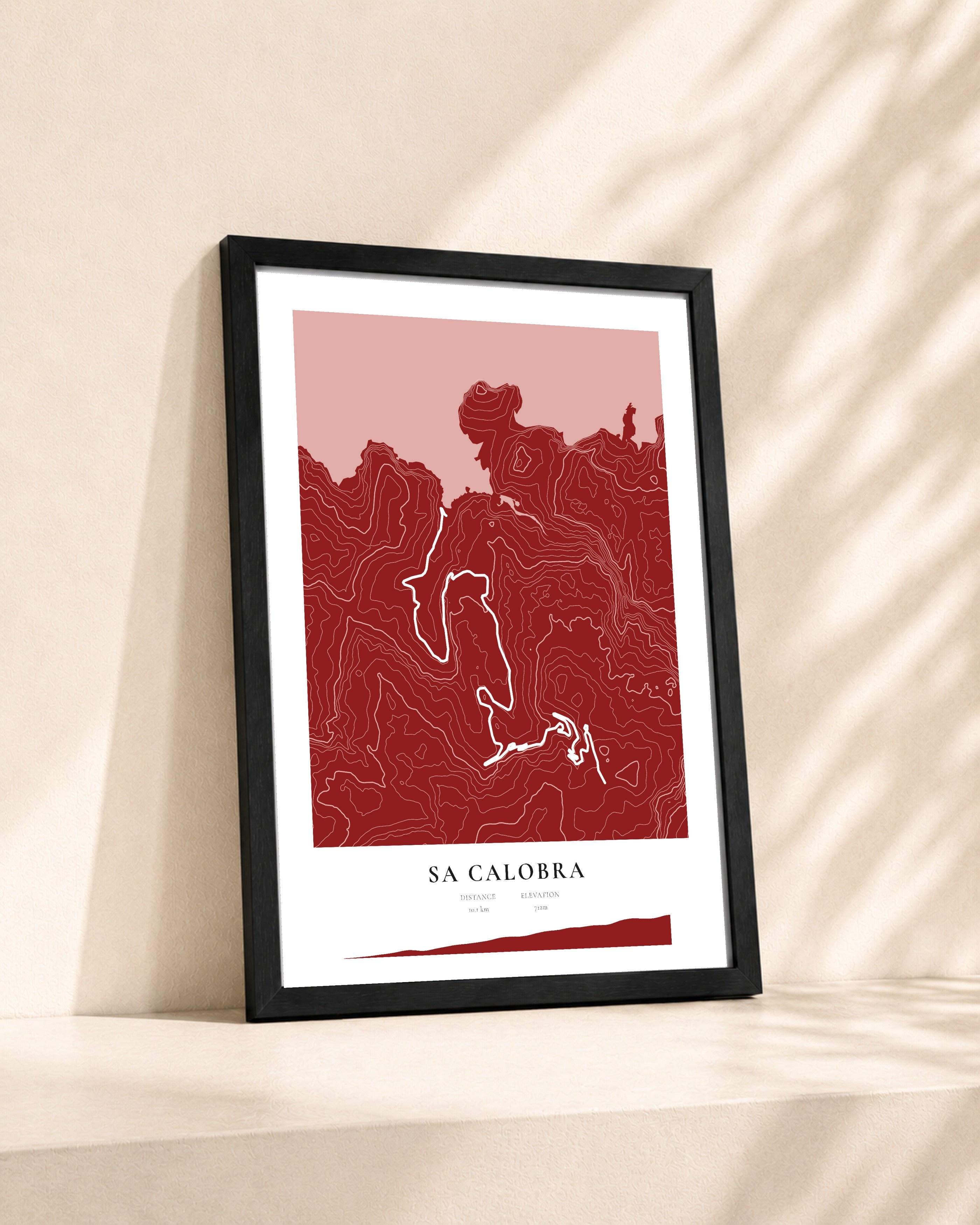 Sa Calobra 2D Contour Print – framed contour map print, lifestyle scene