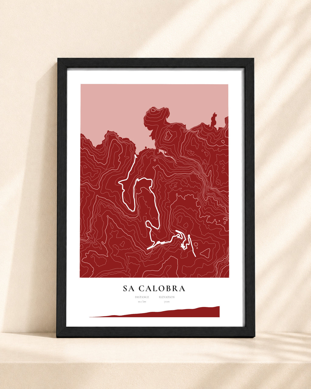 Sa Calobra 2D Contour Print – framed contour map print, black frame