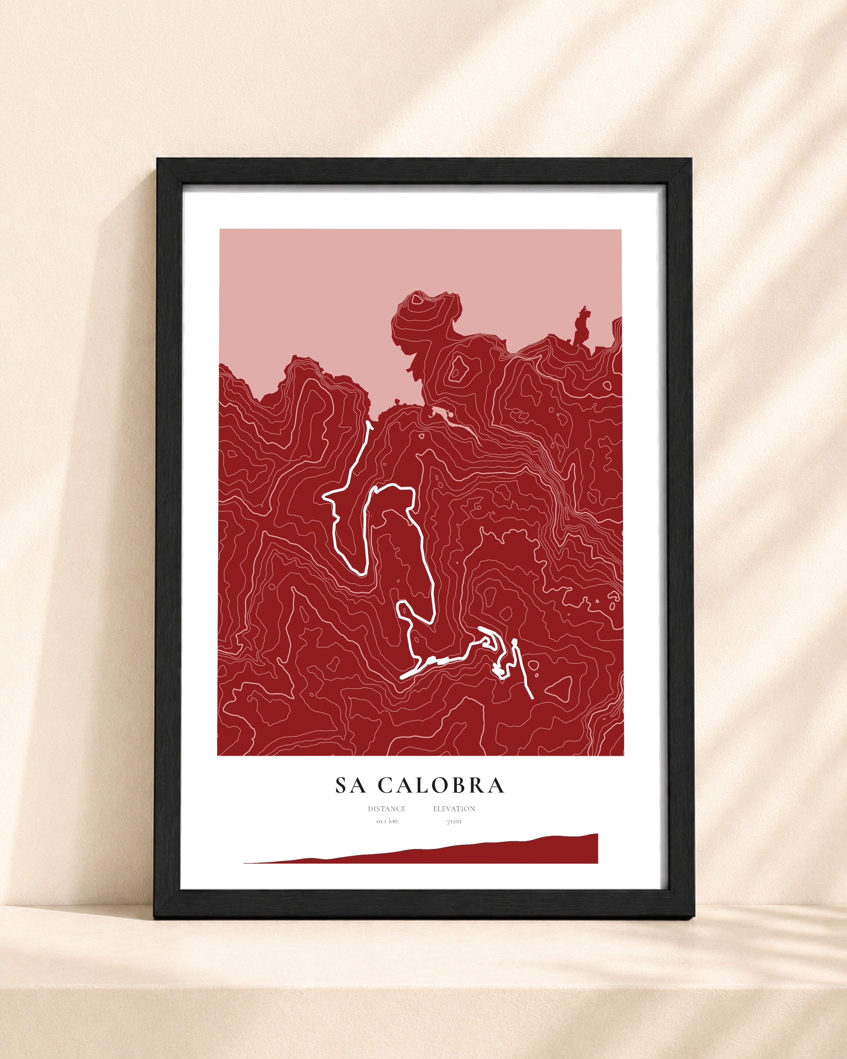 Sa Calobra 2D Contour Print – framed contour map print, black frame
